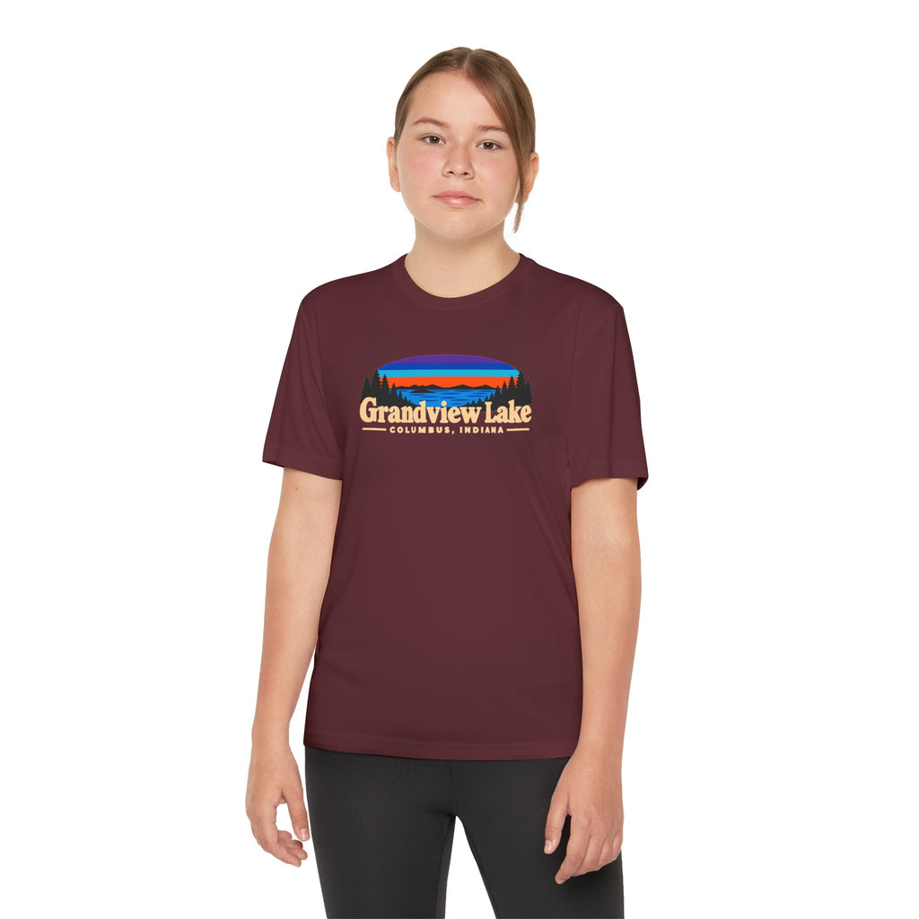 Youth Performance Tee — Grandview Lake Retro Sunset Camp Shirt