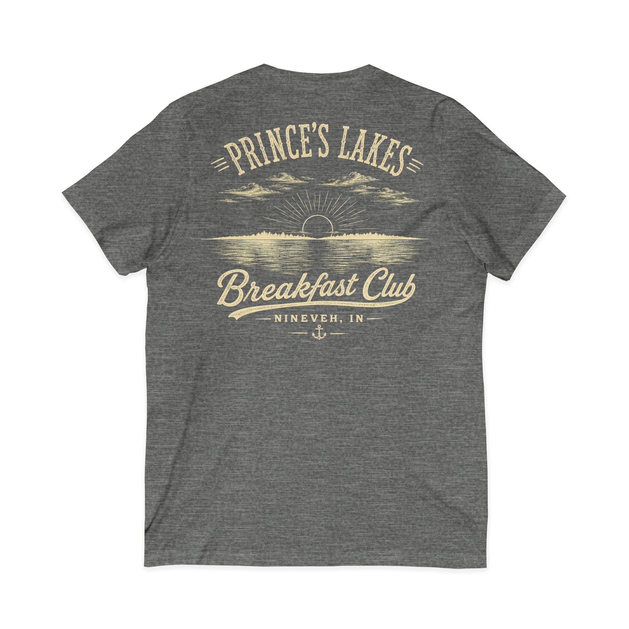 Good Food Good Company Good Morning V-Neck Tee — Retro Lake Breakfast Club Graphic Shirt