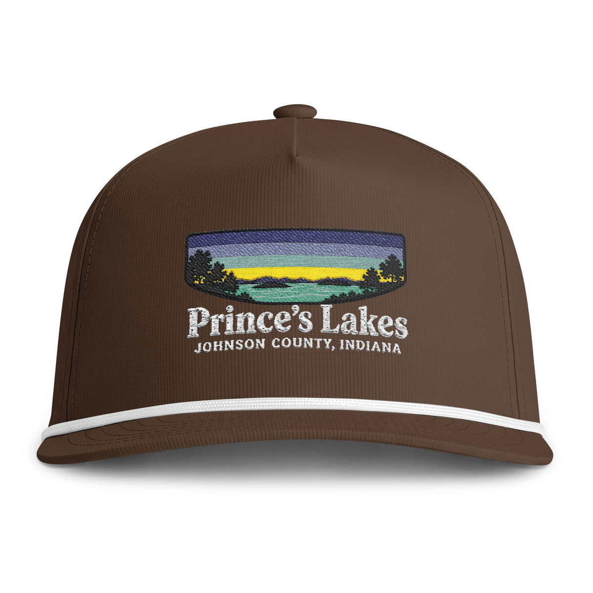 Sunset Lakes Rope Cap — "Prince's Lakes" White Font Embroidered Trucker Hat