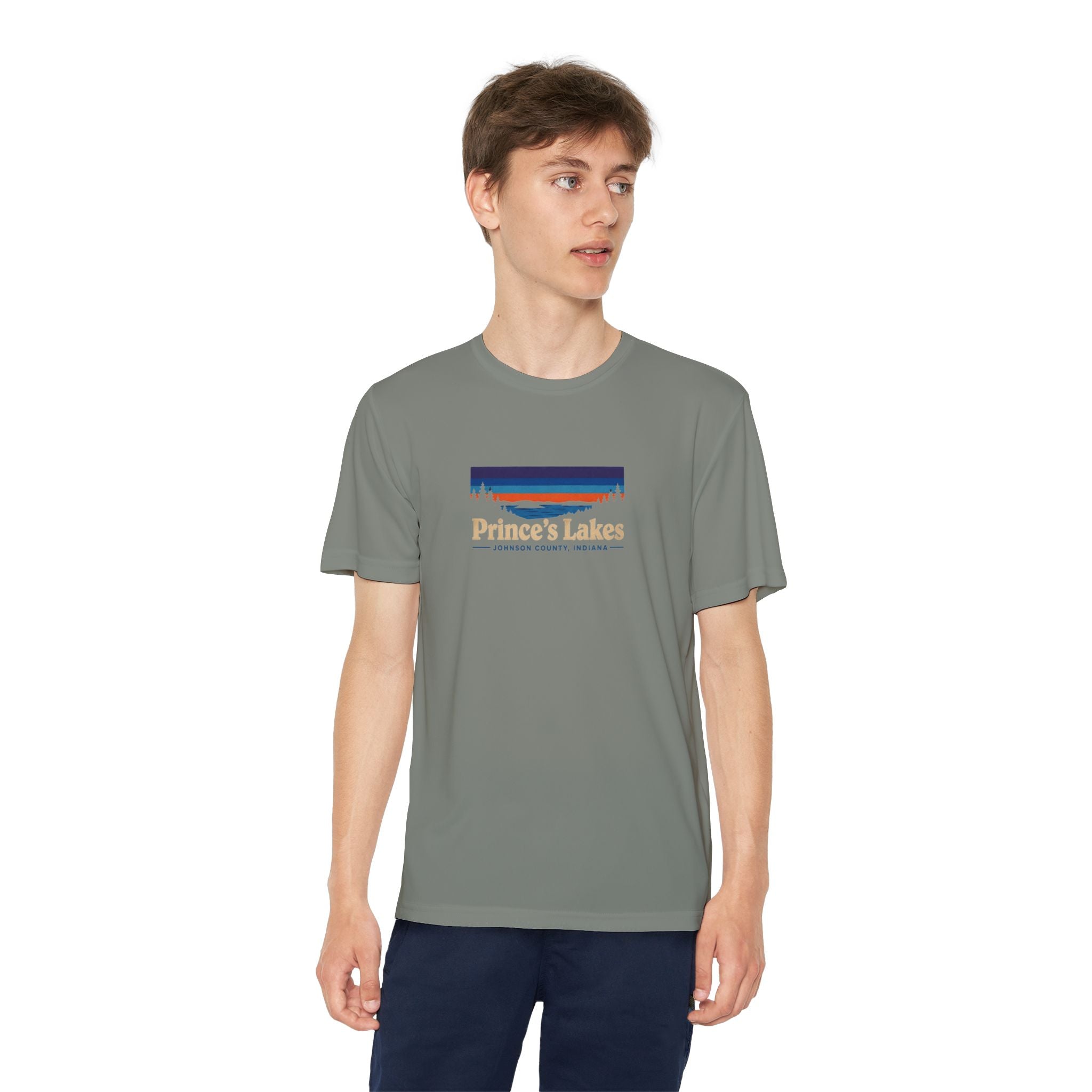 Prince's Lakes Youth Performance Tee — Retro Sunset Camp Shirt