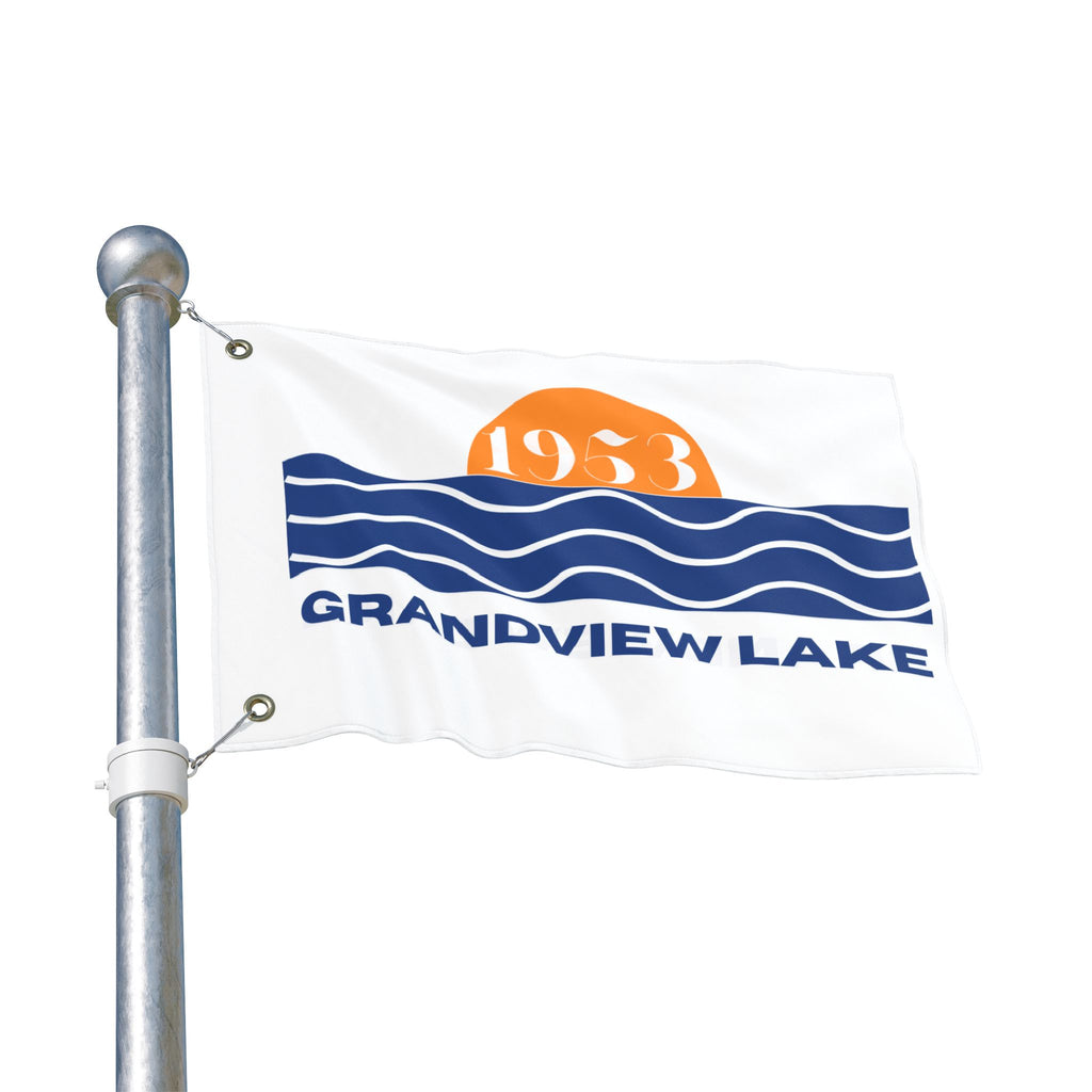 Grandview Lake Double-Sided Outdoor Flag — Sunset Wave Logo Garden Flag