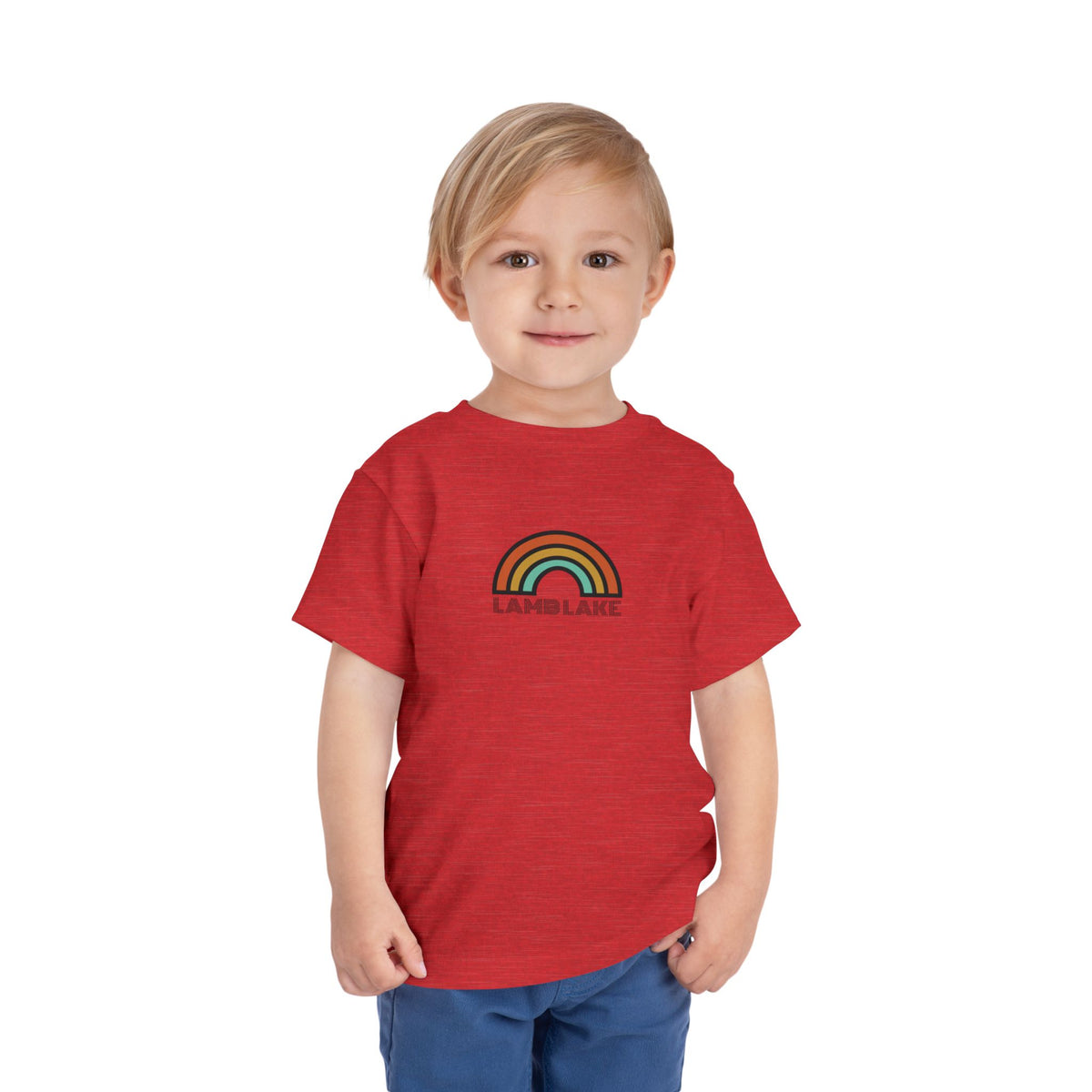 Retro Rainbow Toddler Tee — "Lamb Lake" Graphic Short Sleeve