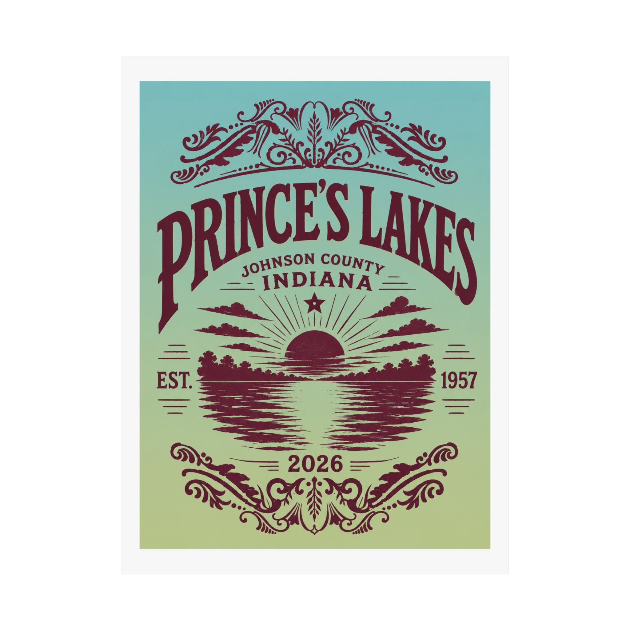 Prince's Lakes Indiana 2026 Commemorative Lake Poster — Matte Vertical Wall Art