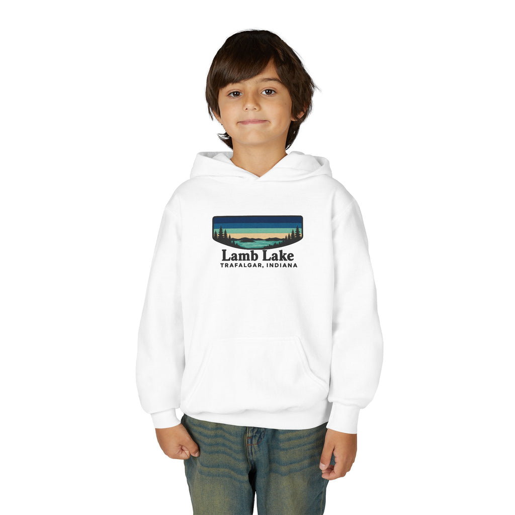 Youth Hoodie — Lamb Lake Indiana Retro Lake Graphic