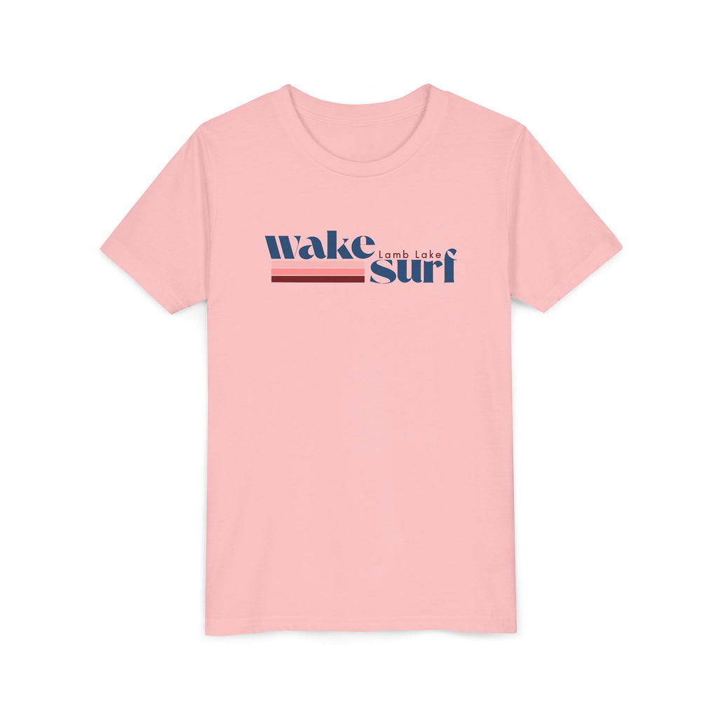 Youth Tee - "Wake Surf Lamb Lake" Retro Striped Kids Surf T‑Shirt