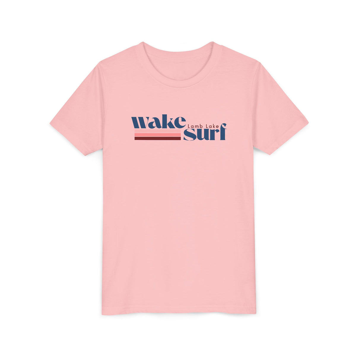 Youth Tee - "Wake Surf Lamb Lake" Retro Striped Kids Surf T‑Shirt