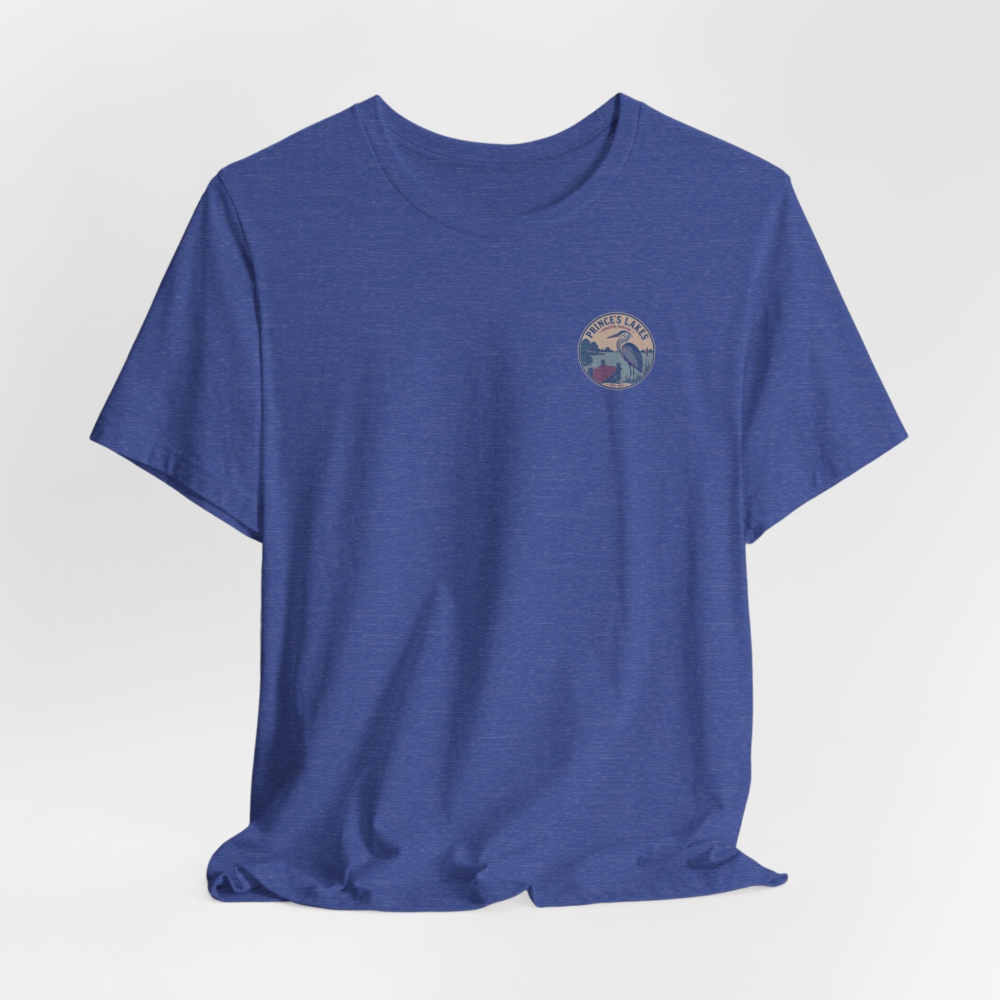 Prince's Lakes Great Blue Heron Graphic Tee — Vintage Nature Pocket & Back Print