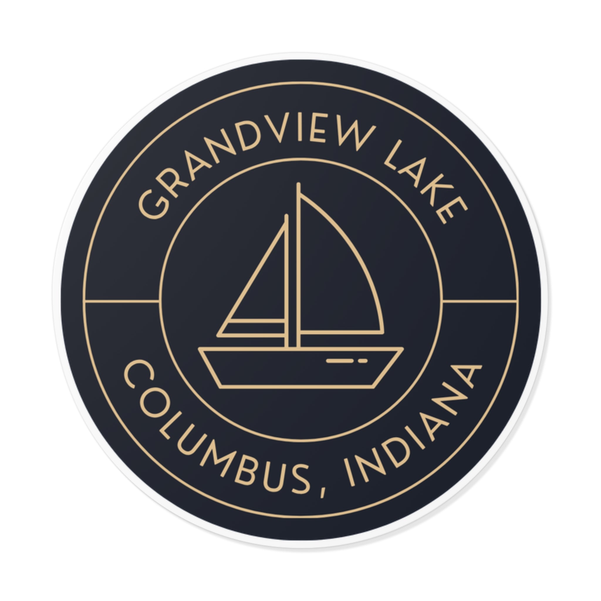 Grandview Lake Sailboat Round Vinyl Sticker — Columbus, Indiana Outdoor Decal