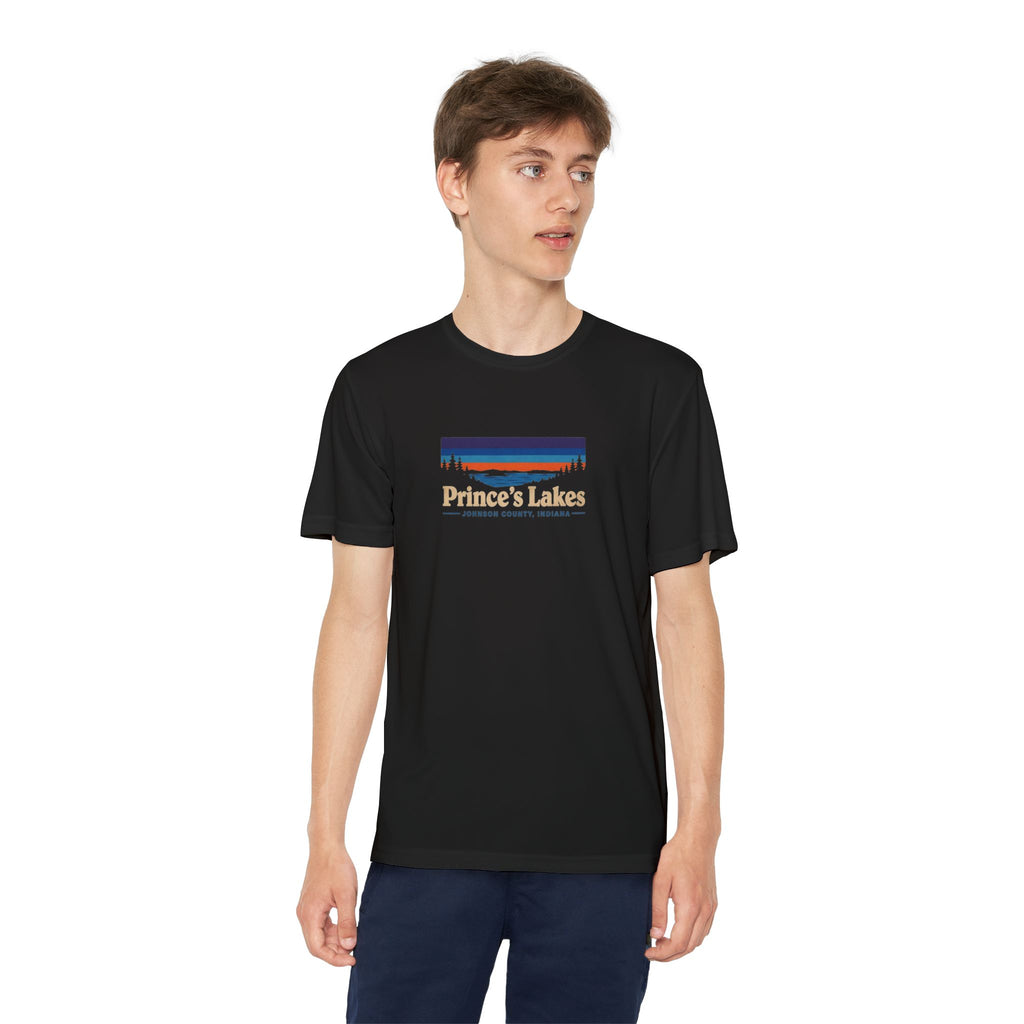 Prince's Lakes Youth Performance Tee — Retro Sunset Camp Shirt