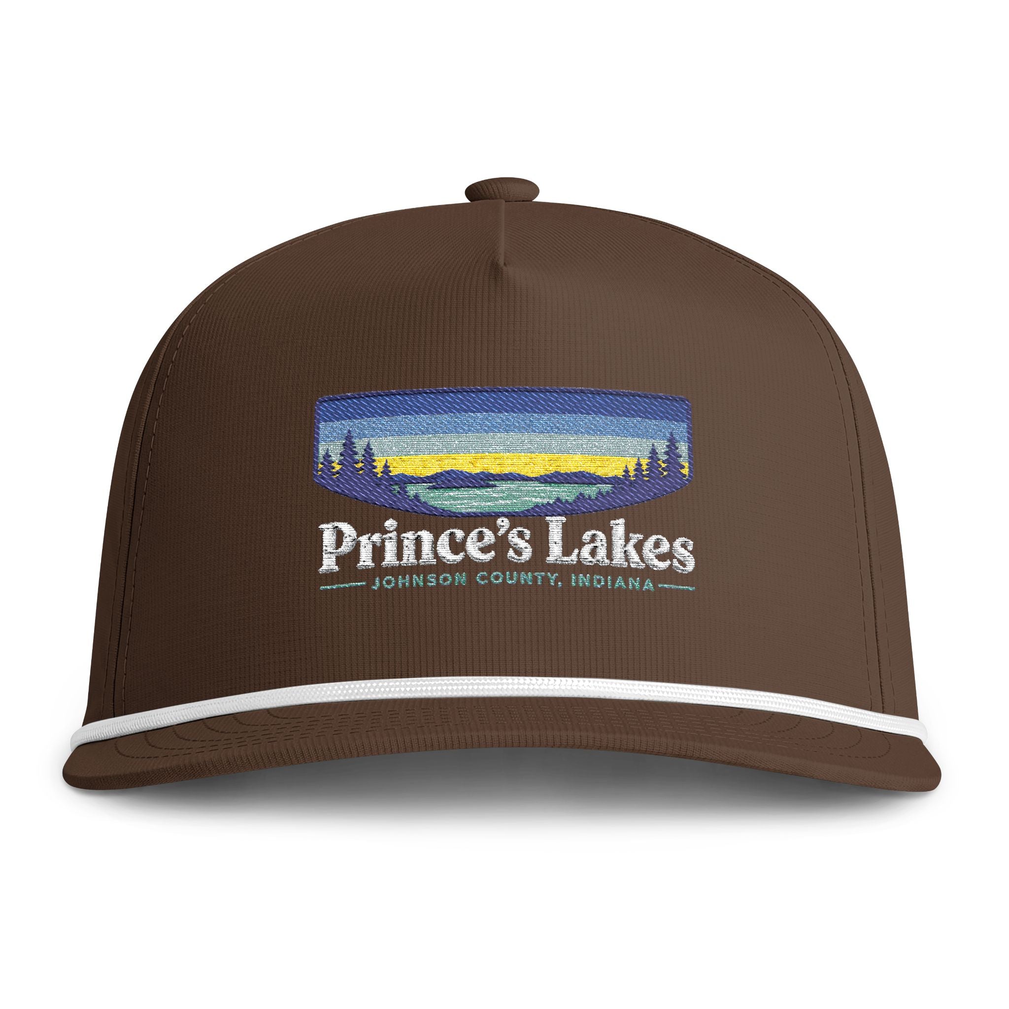 Sunset Lakes Rope Cap — "Prince's Lakes" White Font Embroidered Trucker Hat