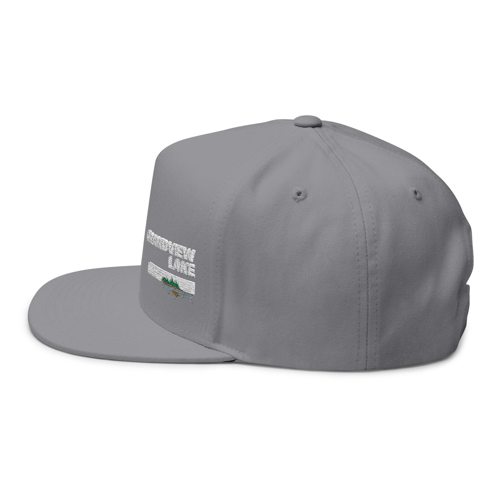 Grandview Lake White Embroidered Flat Bill Cap — Fishing & Lake Life Snapback