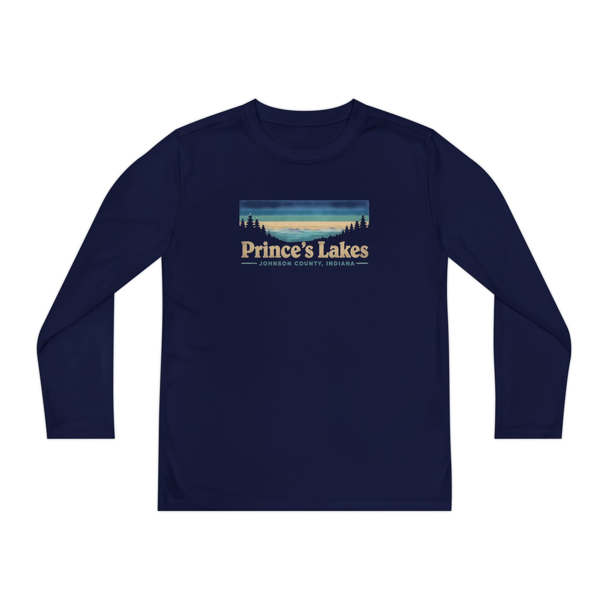 Prince's Lakes Youth Long Sleeve Tee — Retro Lakeside Nature Design