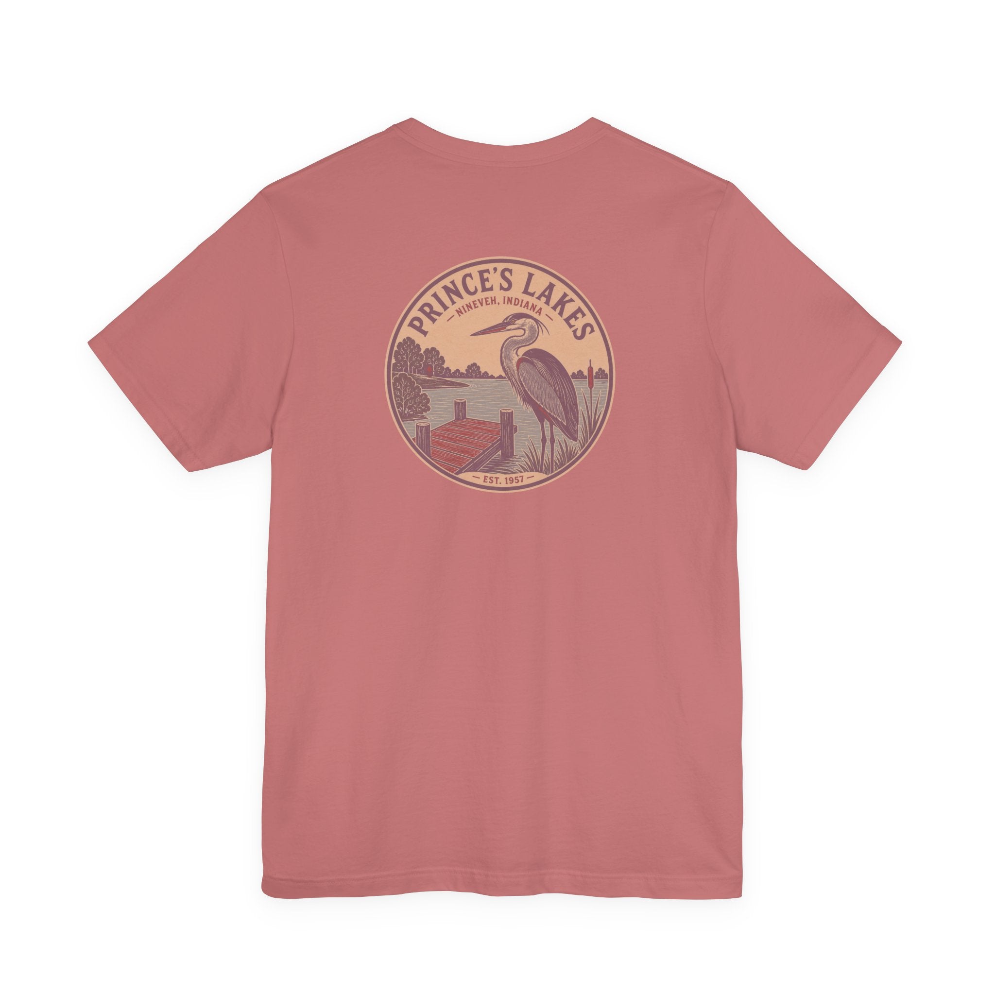 Prince's Lakes Great Blue Heron Graphic Tee — Vintage Nature Pocket & Back Print