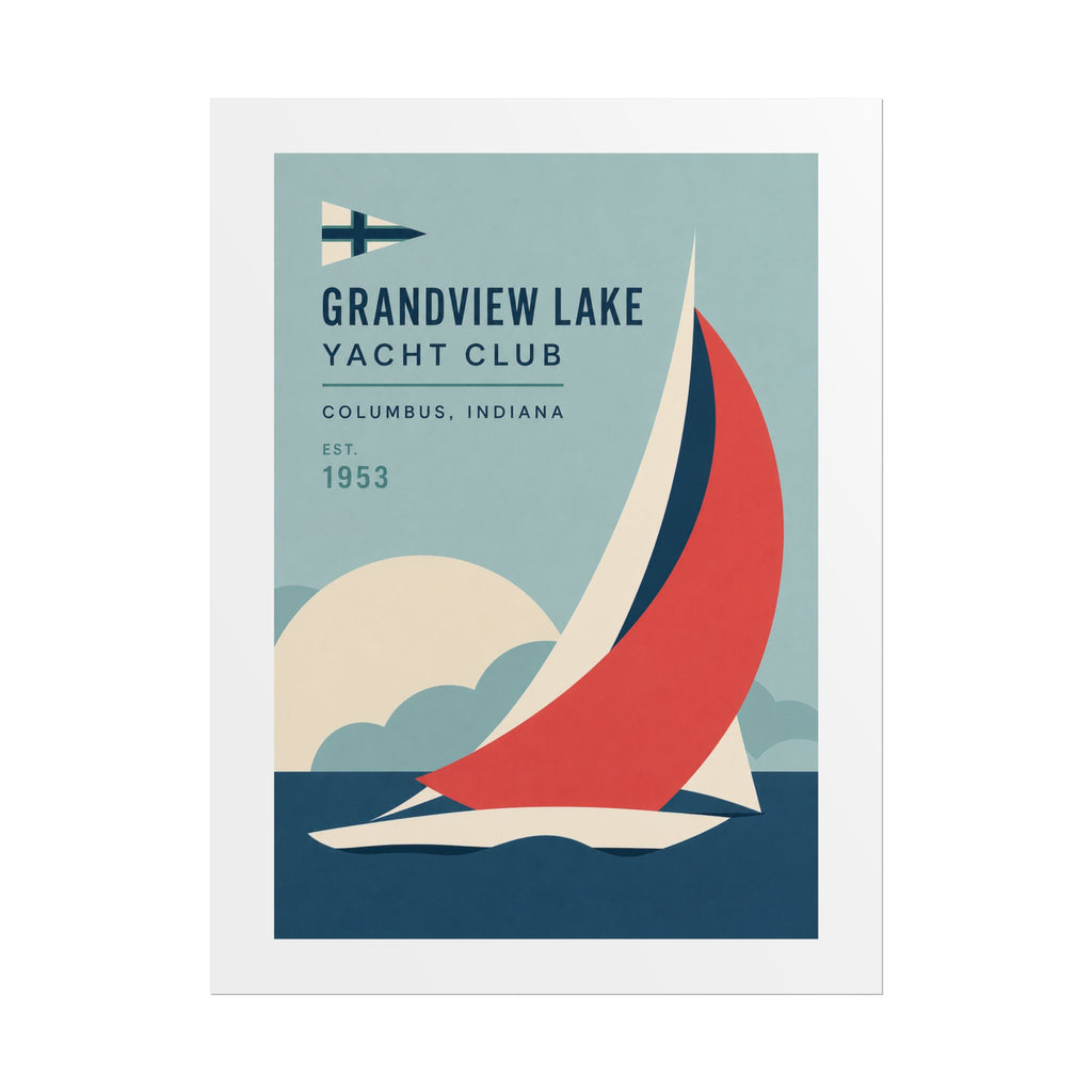 Grandview Lake Yacht Club Poster — Retro Sailing Print (Columbus, Indiana)