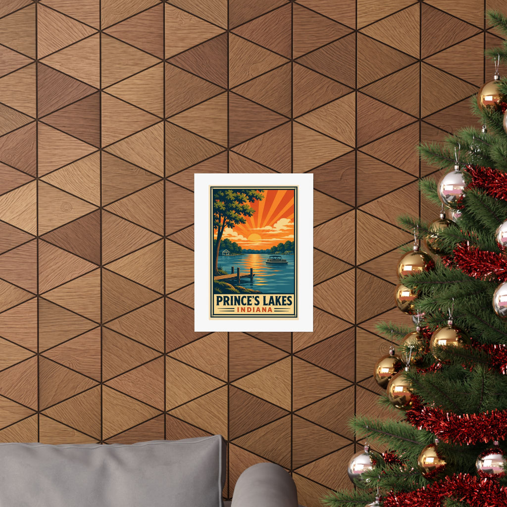 Prince's Lakes Indiana Sunset Poster- National Park Style