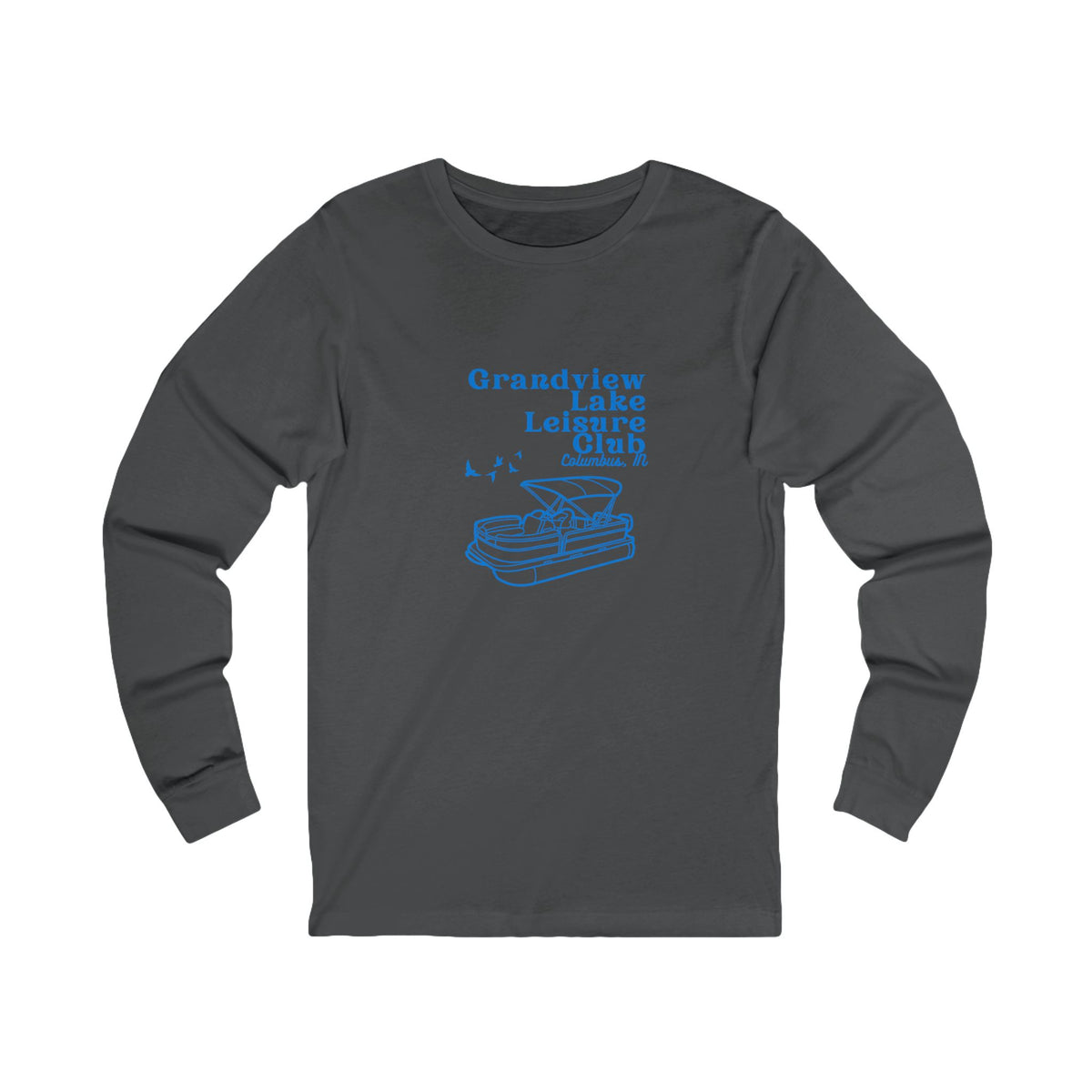 Grandview Lake Leisure Club Long Sleeve Tee — Vintage Pontoon Boat Graphic