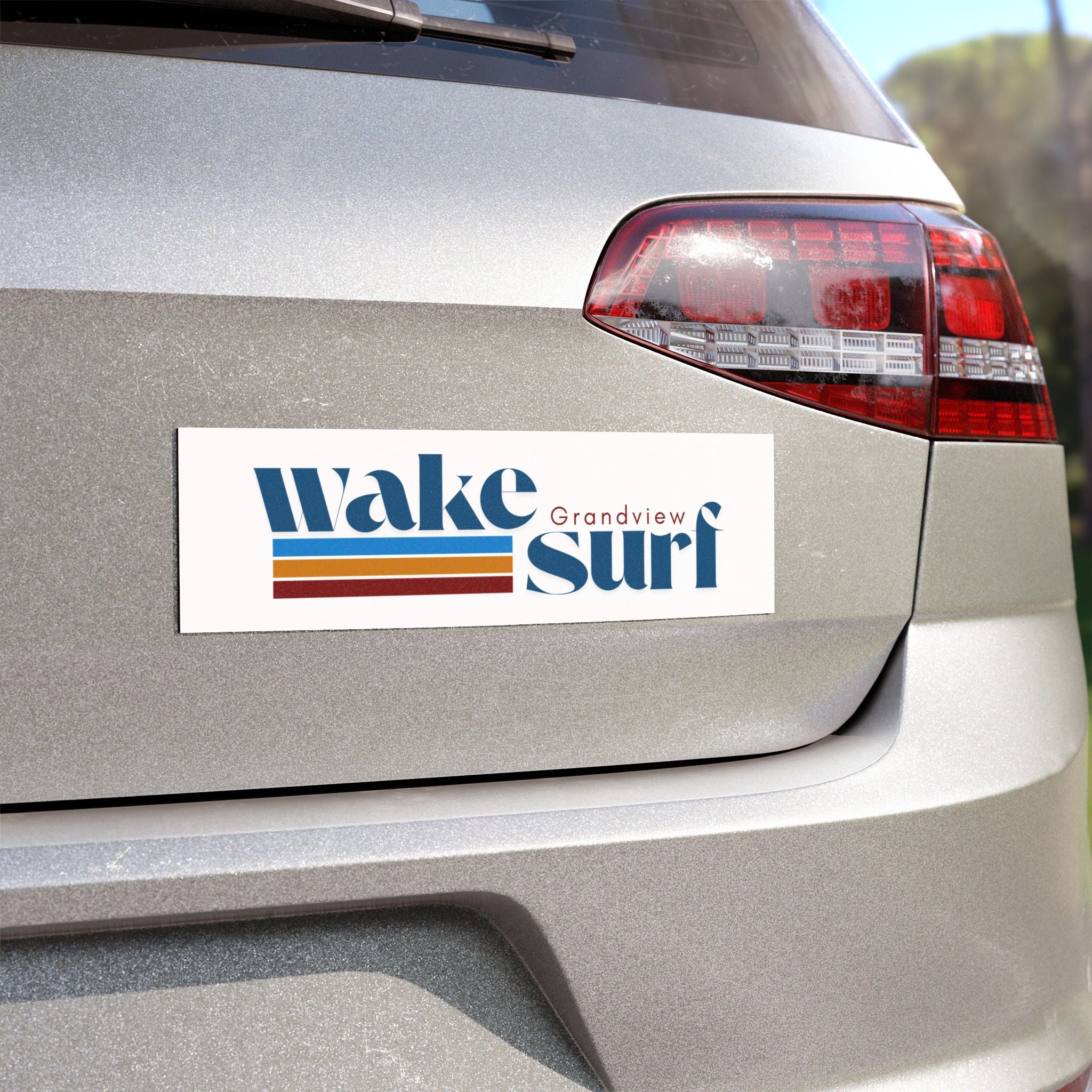 Wake Surf Grandview Car Magnet — Retro Stripes Wakeboarding Decal