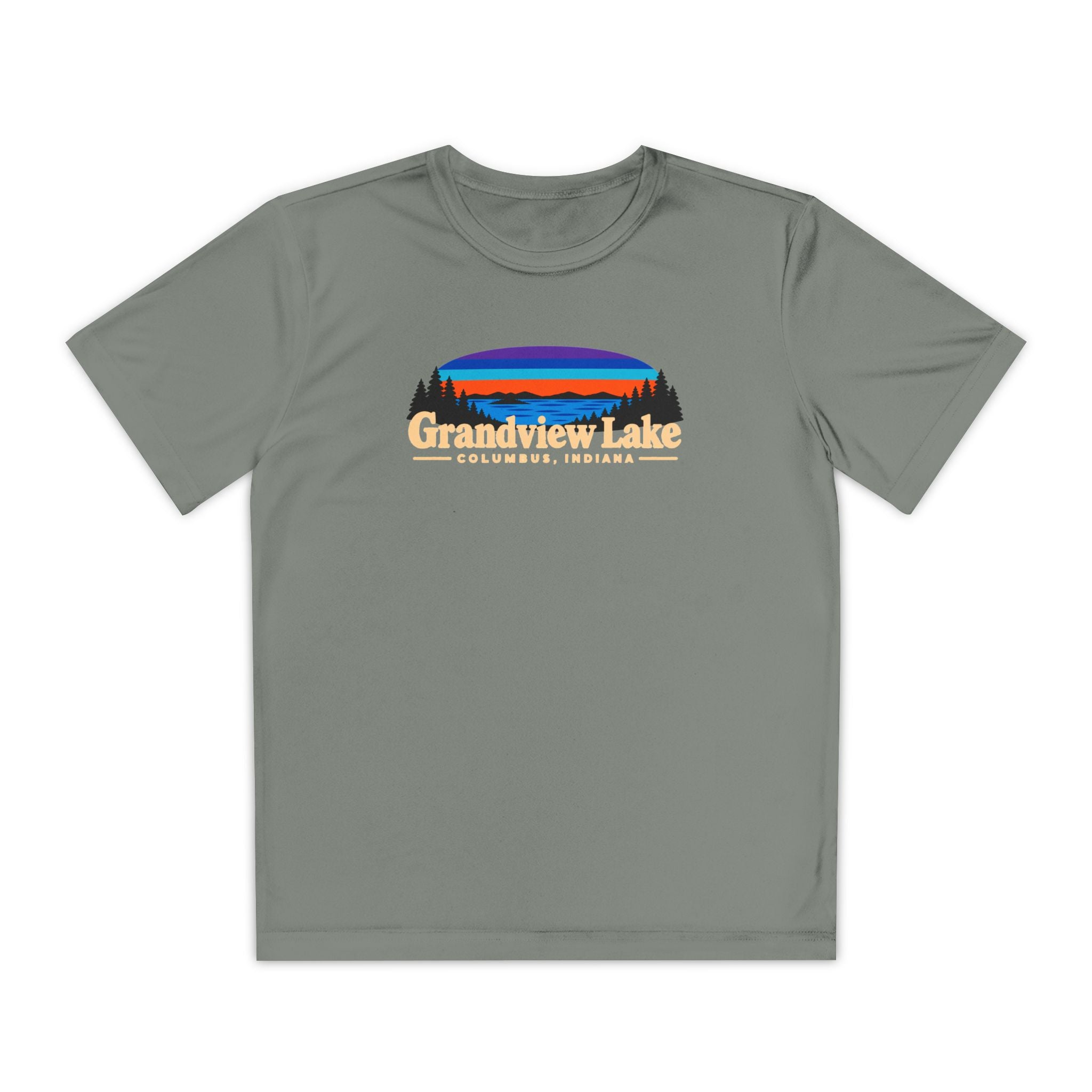 Youth Performance Tee — Grandview Lake Retro Sunset Camp Shirt