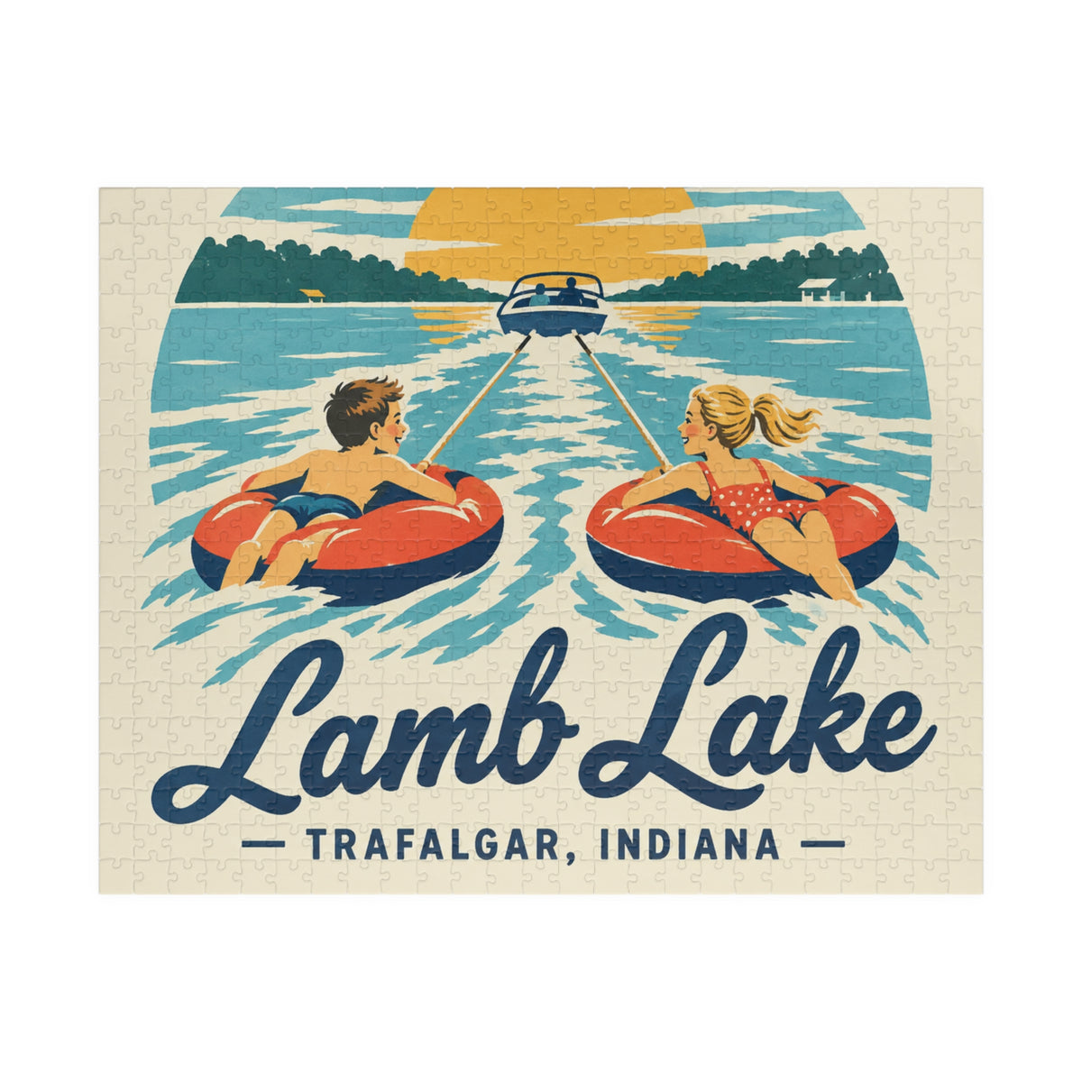 Lamb Lake Kids Retro Tubing Puzzle — Trafalgar, Indiana Lake Souvenir