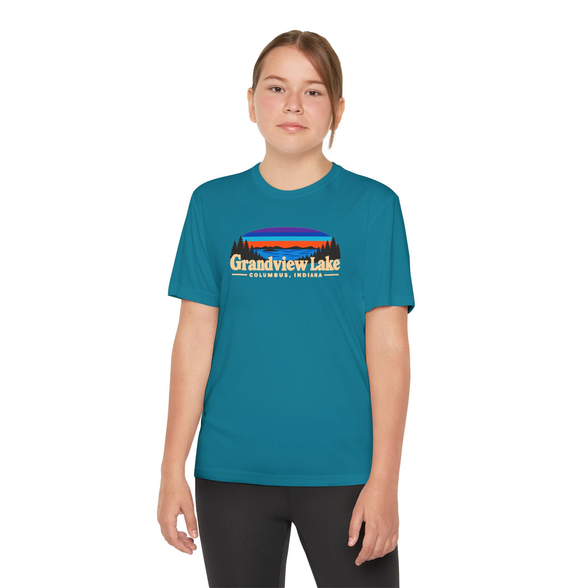 Youth Performance Tee — Grandview Lake Retro Sunset Camp Shirt