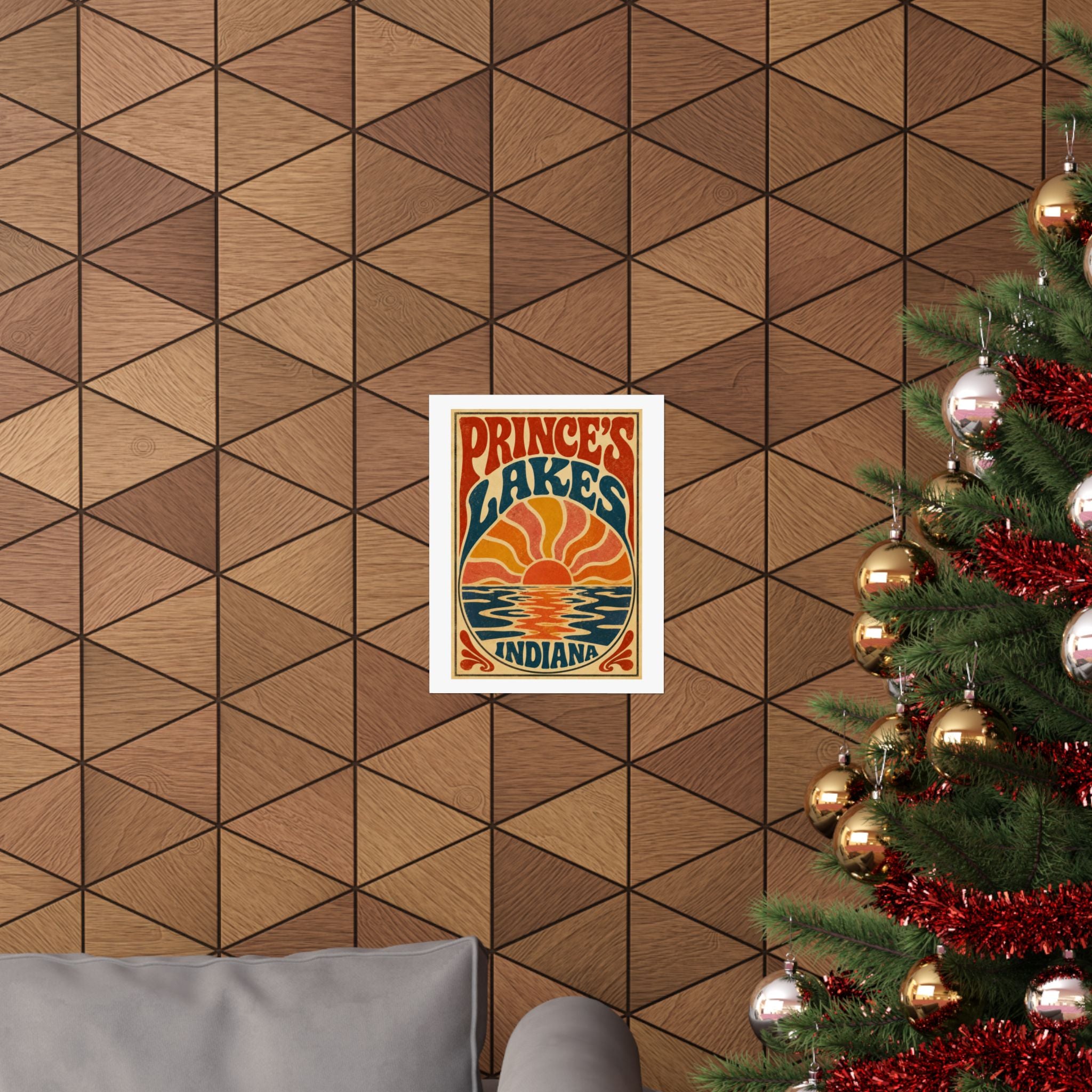 Prince's Lakes Indiana Groovy Sunset Poster — Matte Vertical Wall Art