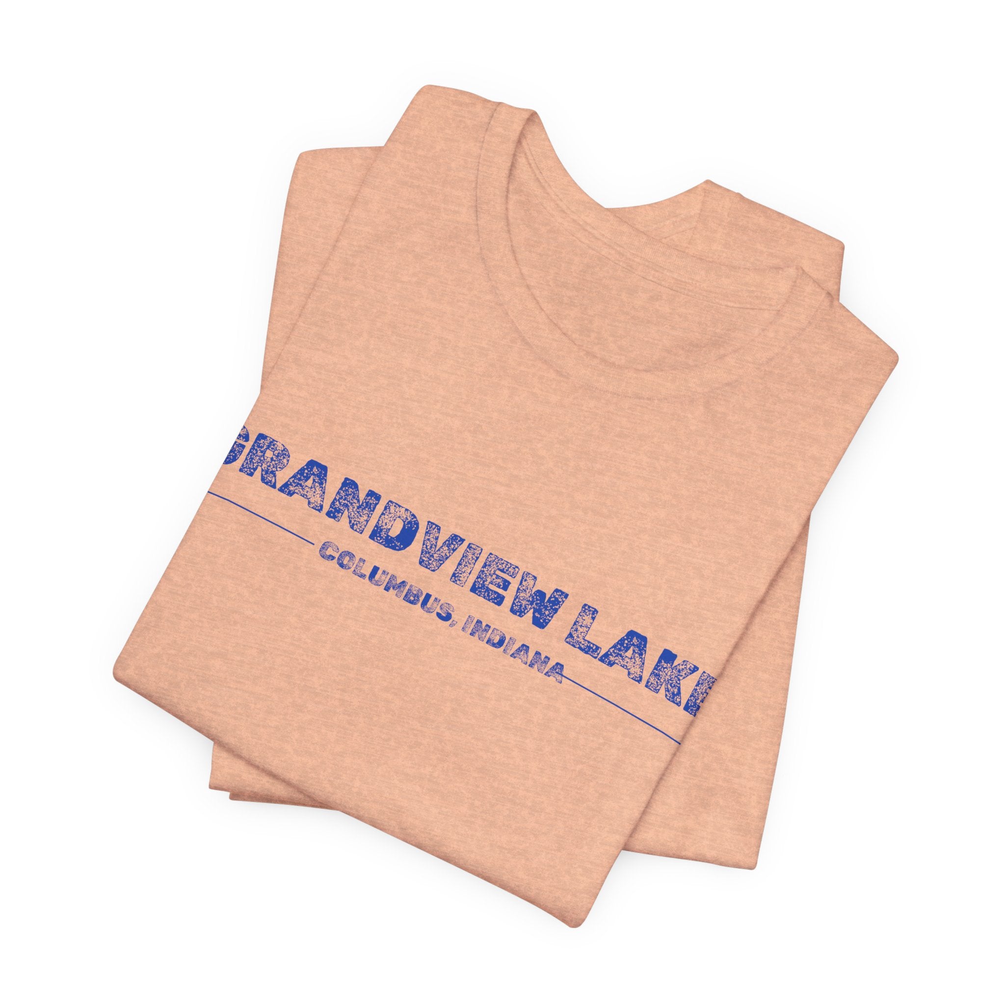 Grandview Lake Columbus, Indiana Tee — Vintage Blue Text Short Sleeve T-Shirt