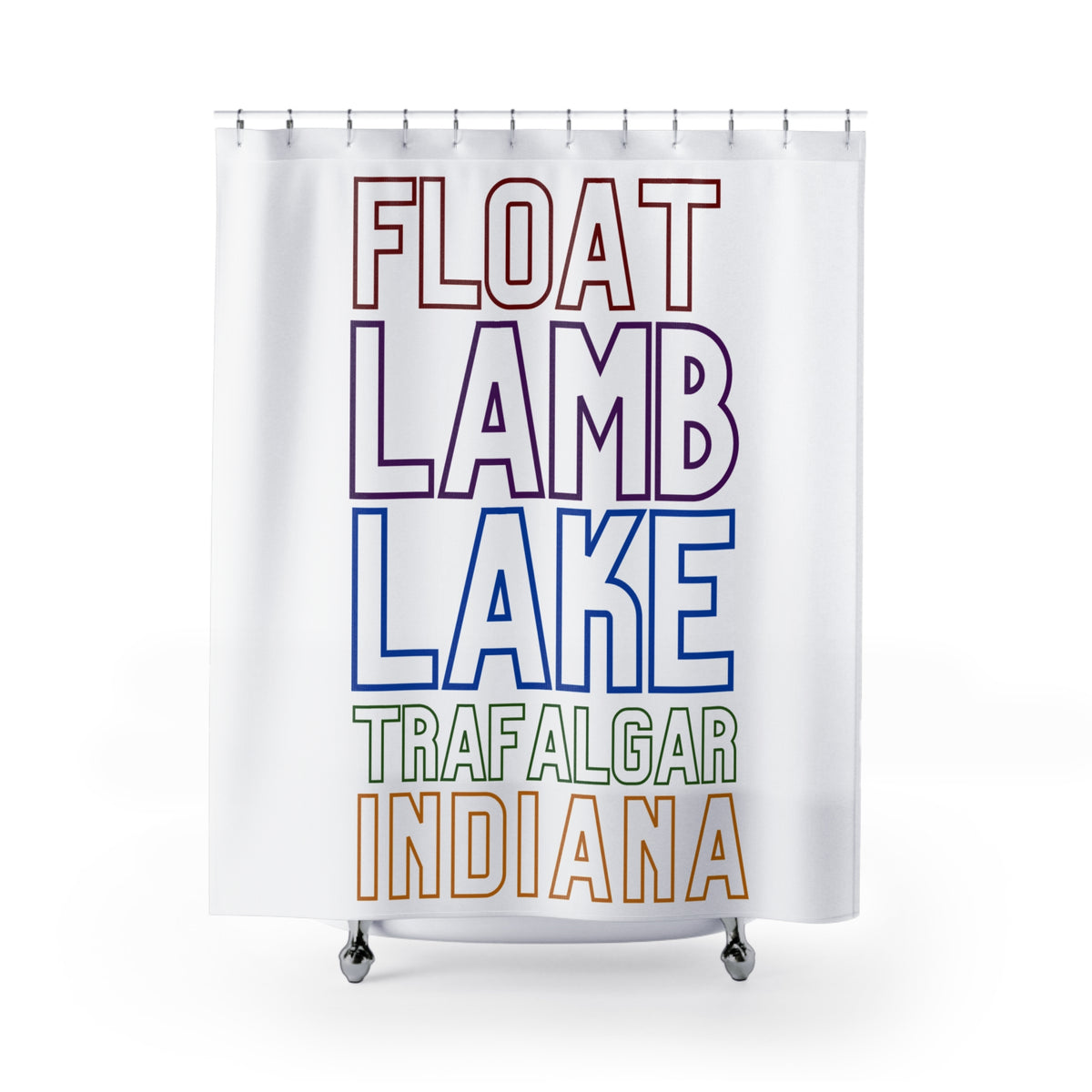 Float Lamb Lake Shower Curtain — "Float Lamb Lake Trafalgar, Indiana"