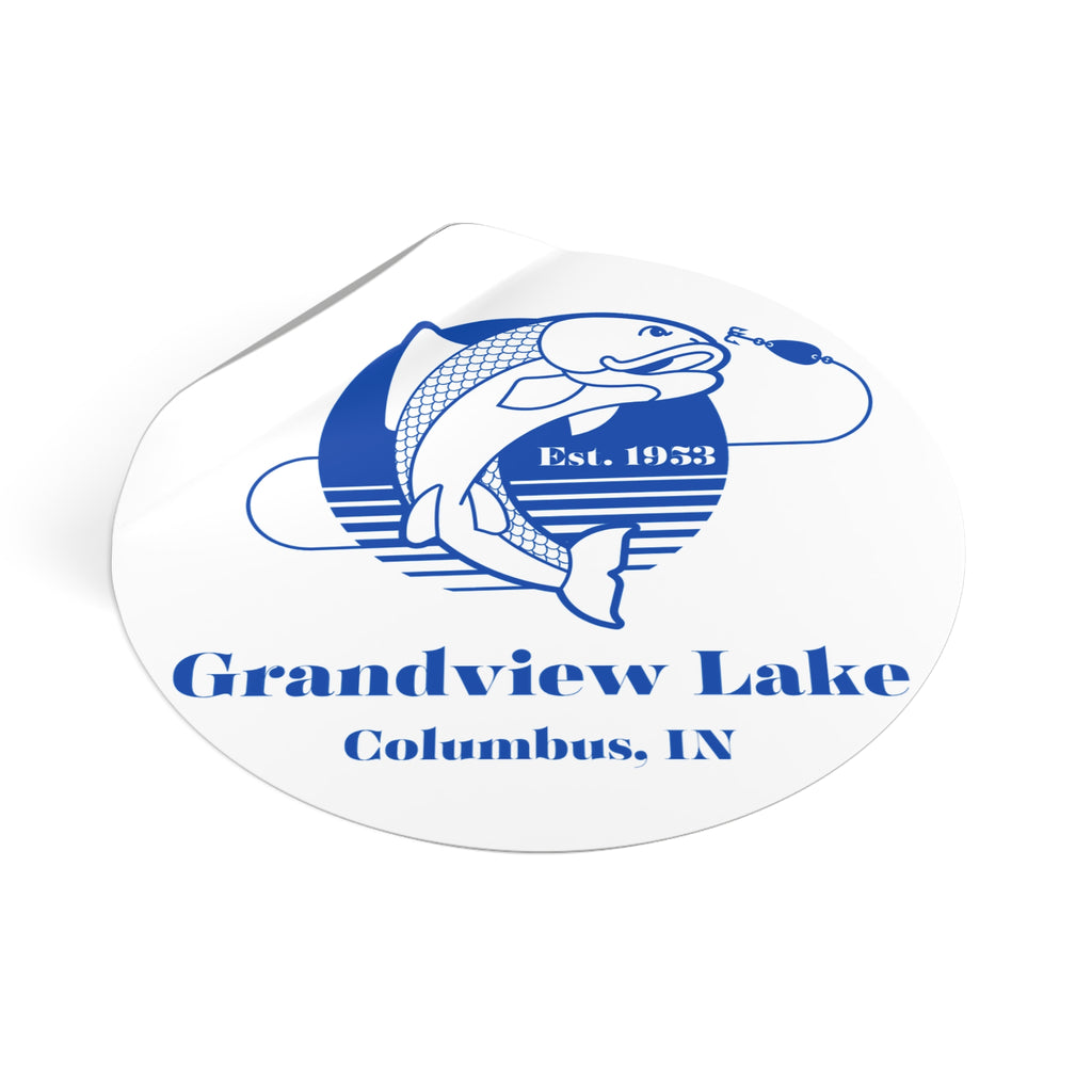 Grandview Lake Fishing Round Vinyl Sticker — Columbus, IN Est. 1953