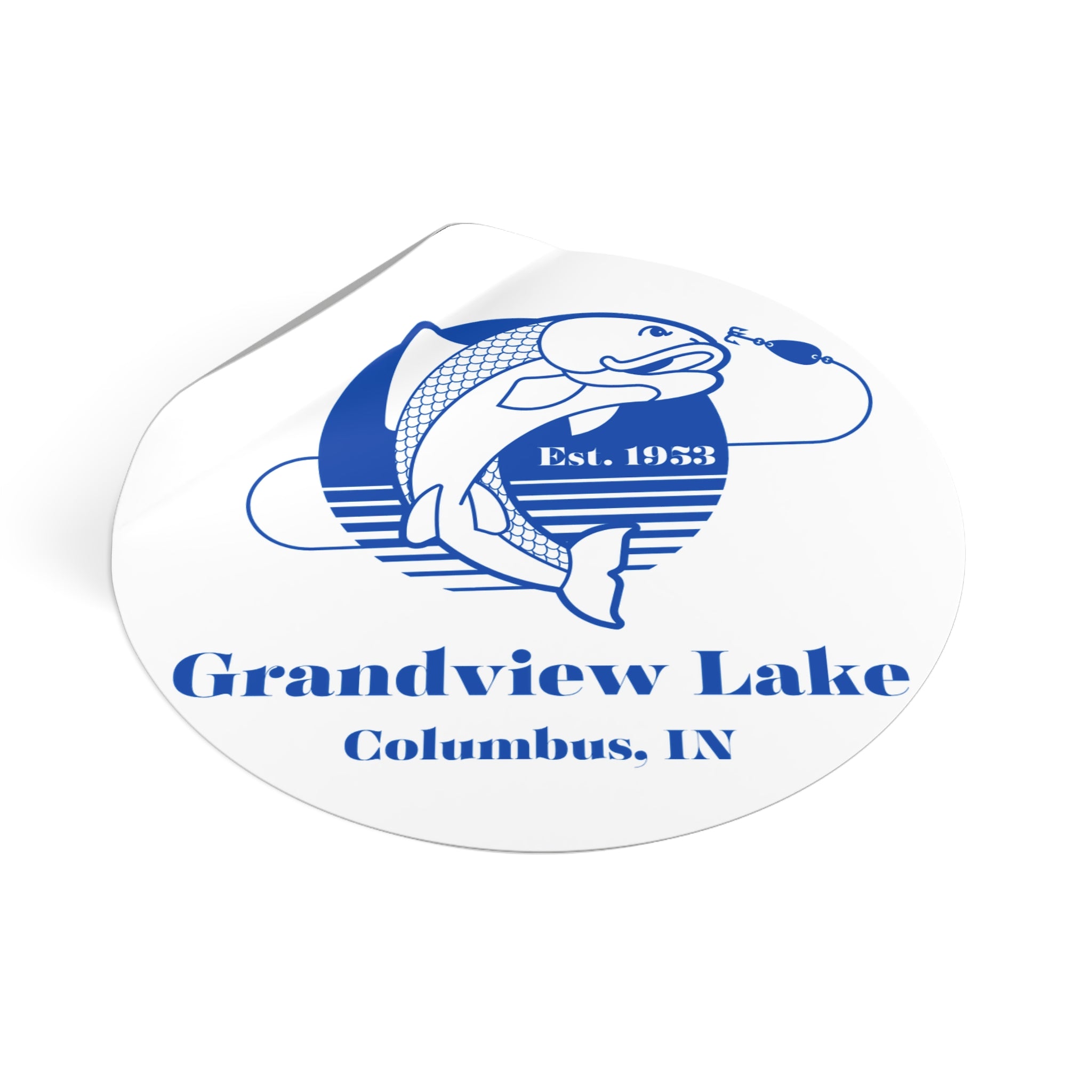 Grandview Lake Fishing Round Vinyl Sticker — Columbus, IN Est. 1953