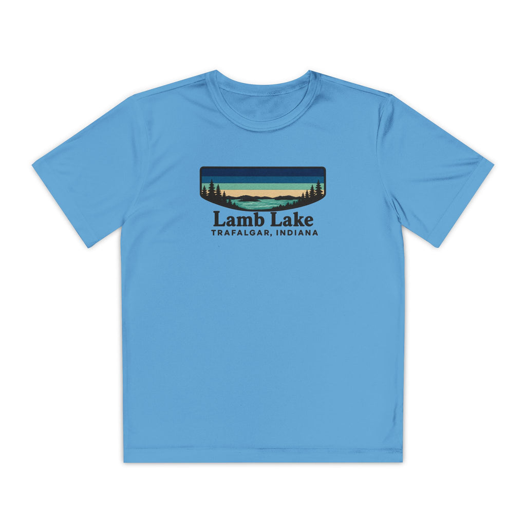 Youth Performance Tee — Lamb Lake Retro Sunset Camp Shirt