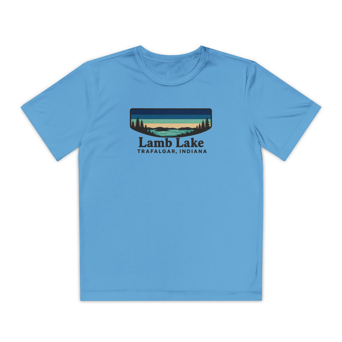 Youth Performance Tee — Lamb Lake Retro Sunset Camp Shirt