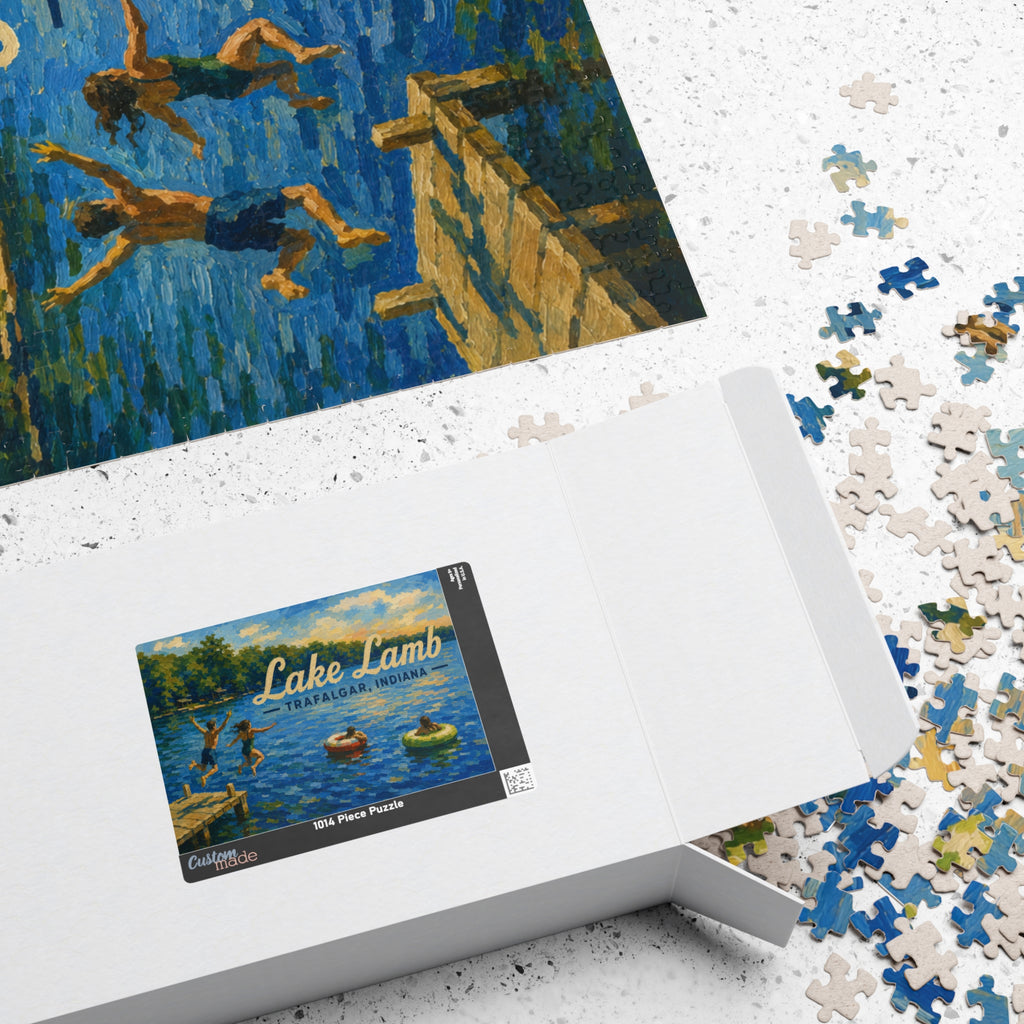 Lake Lamb Scene Puzzle — Trafalgar Indiana Vintage Summer Jigsaw (1014 pcs)