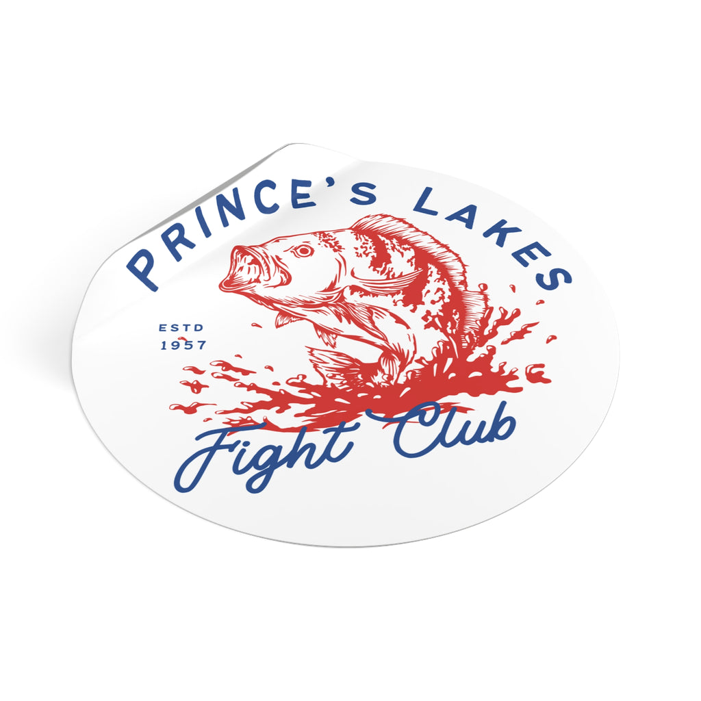 Prince's Lakes Fight Club Round Vinyl Sticker — Vintage Fishing Bass Emblem (ESTD 1957)