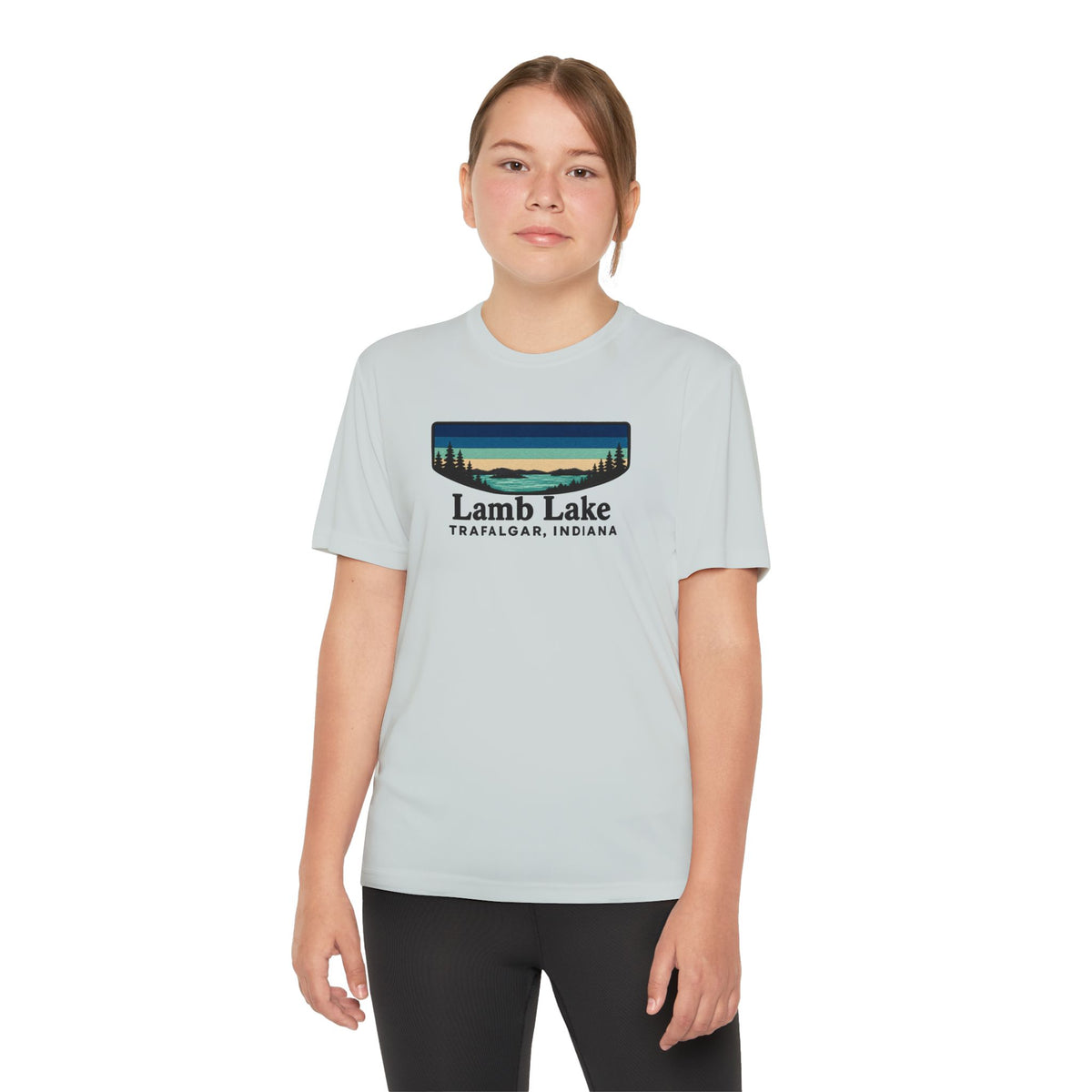 Youth Performance Tee — Lamb Lake Retro Sunset Camp Shirt