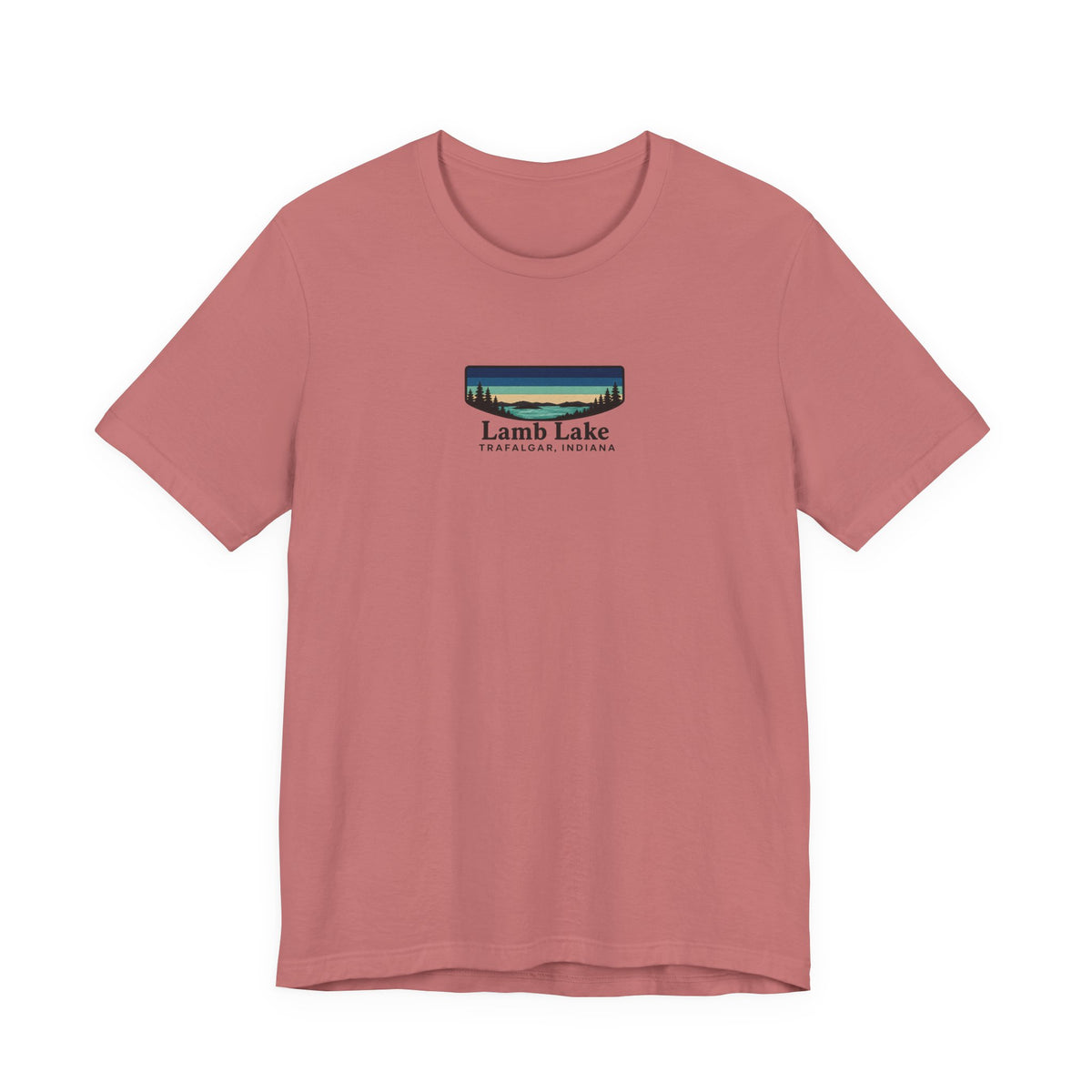 Lamb Lake Landscape Tee — Retro Mountain Lake Graphic T-Shirt