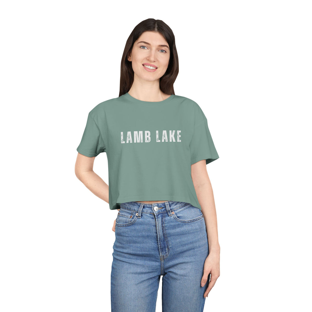 Lamb Lake Crop Tee — Women's Casual Lakeside Graphic Top