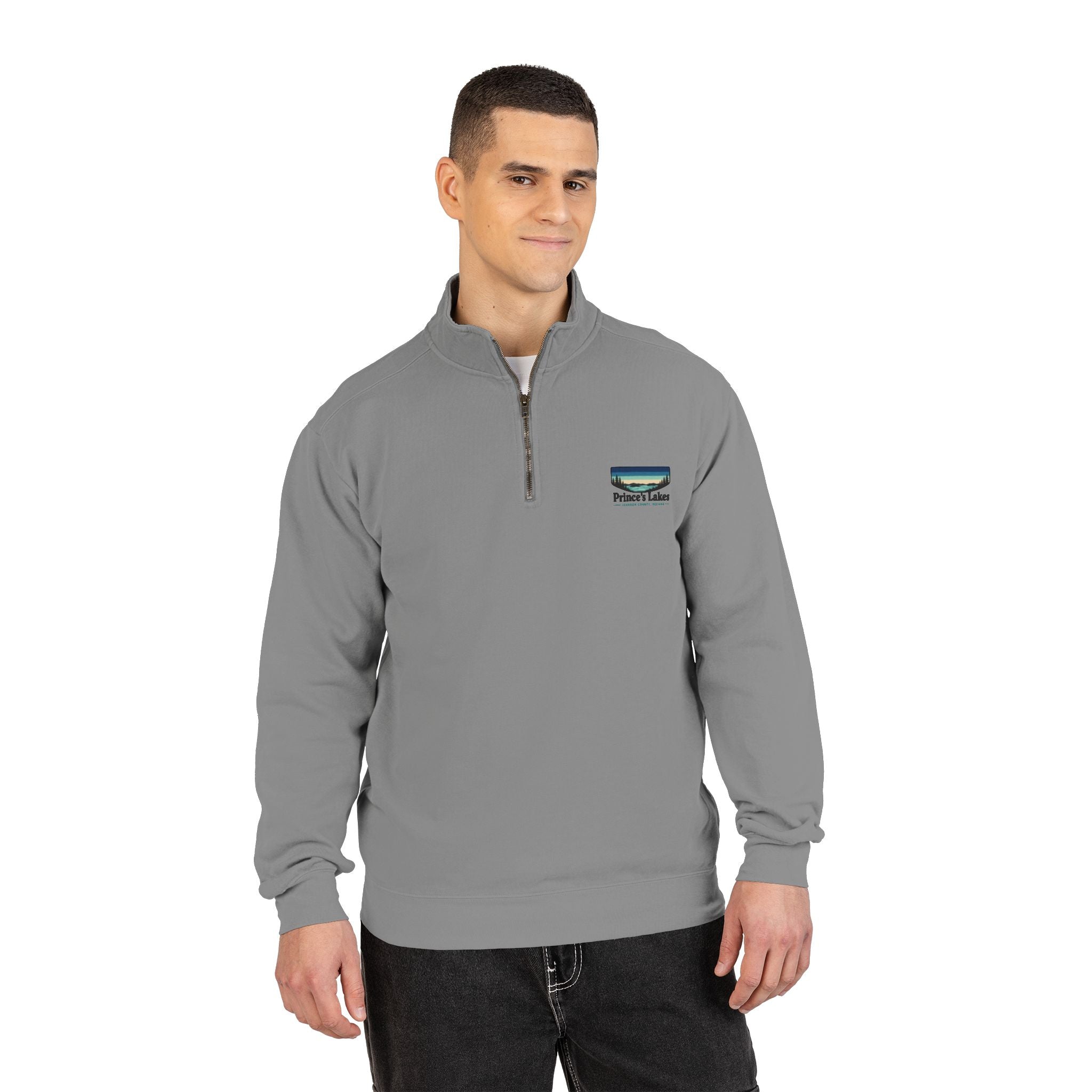 Quarter-Zip Sweatshirt — Pleasant Lake Retro Sunset Patch