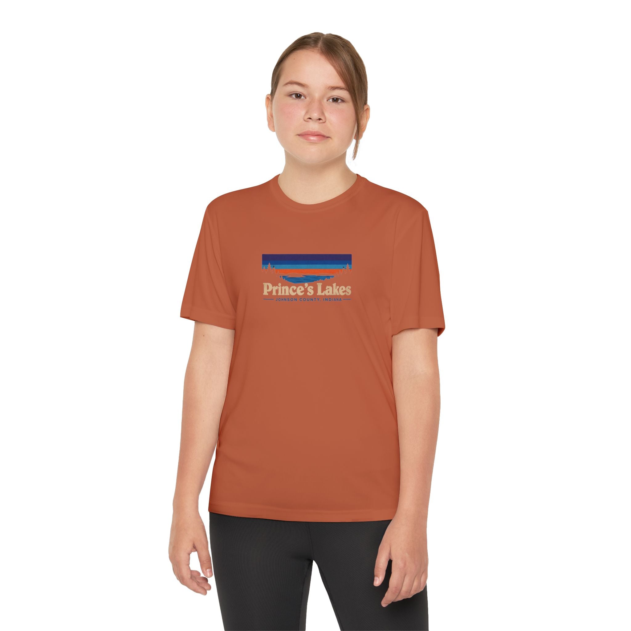 Prince's Lakes Youth Performance Tee — Retro Sunset Camp Shirt