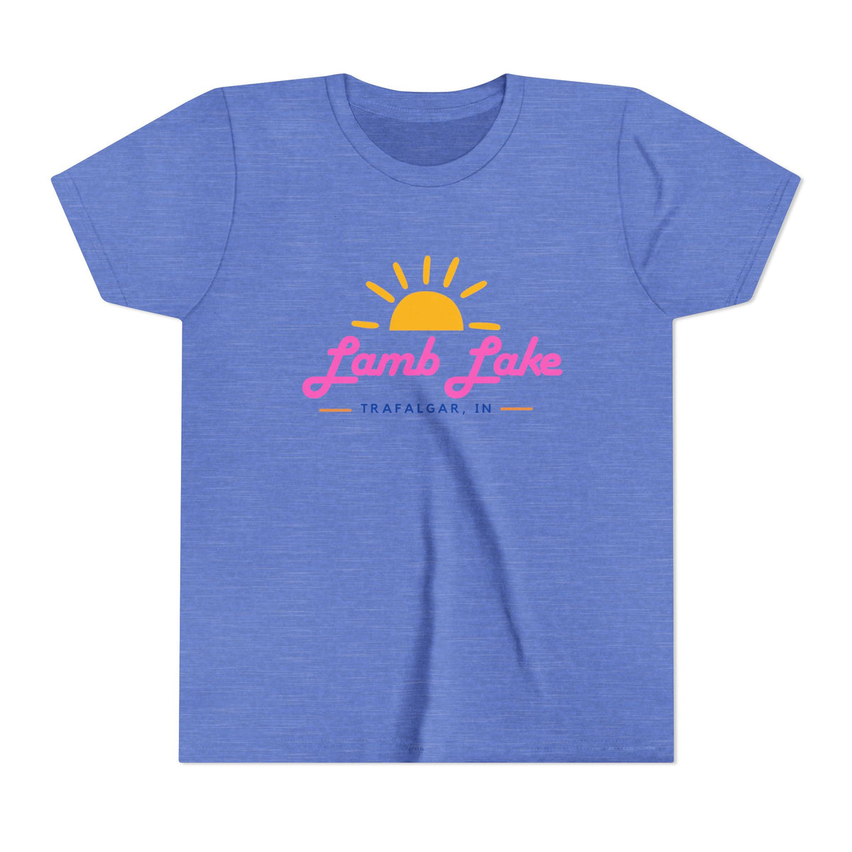 Youth Tee — Lamb Lake Retro Sunset Kids Shirt (Trafalgar, IN)