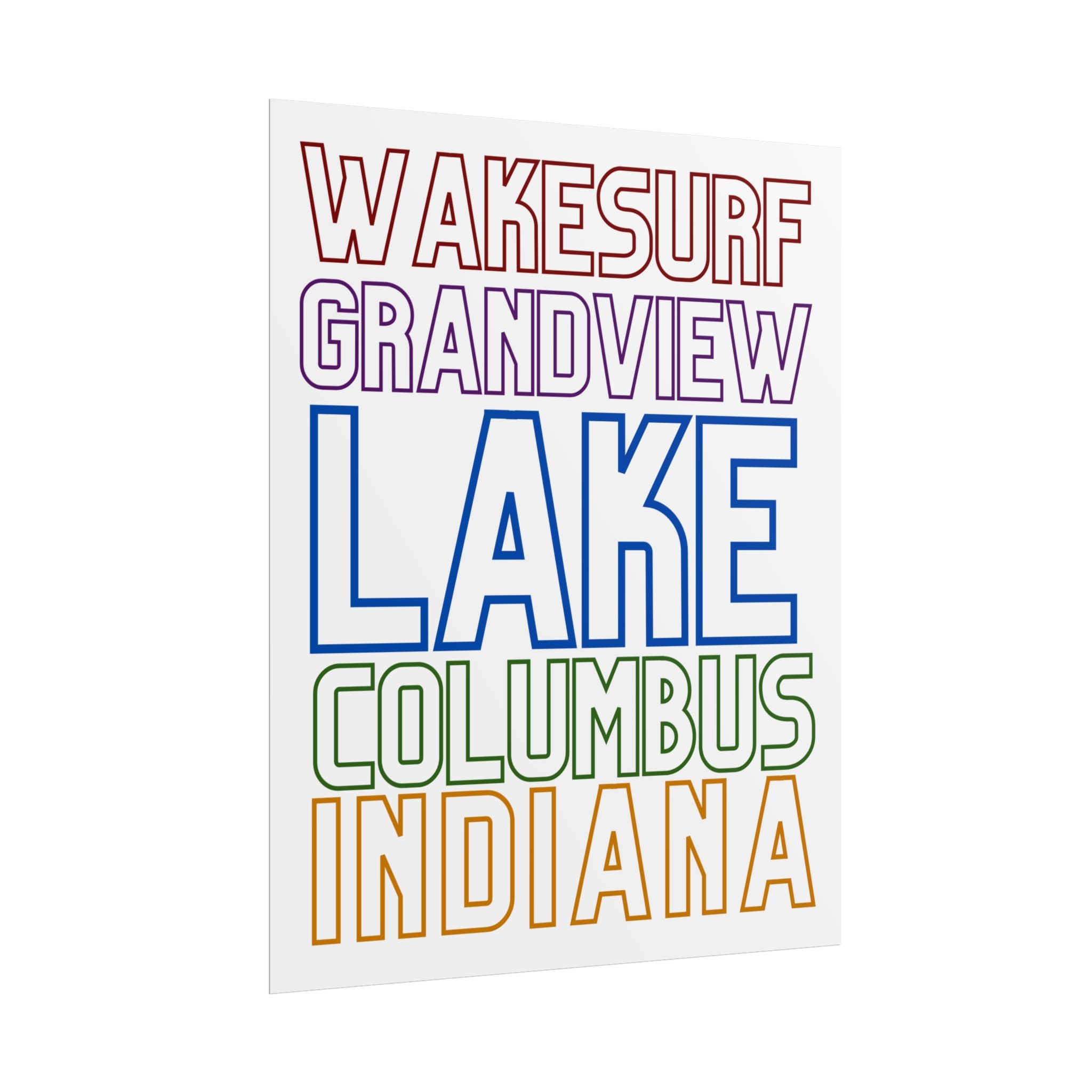 Lake Columbus Indiana Wakesurf Poster — Grandview Typography Rolled Poster