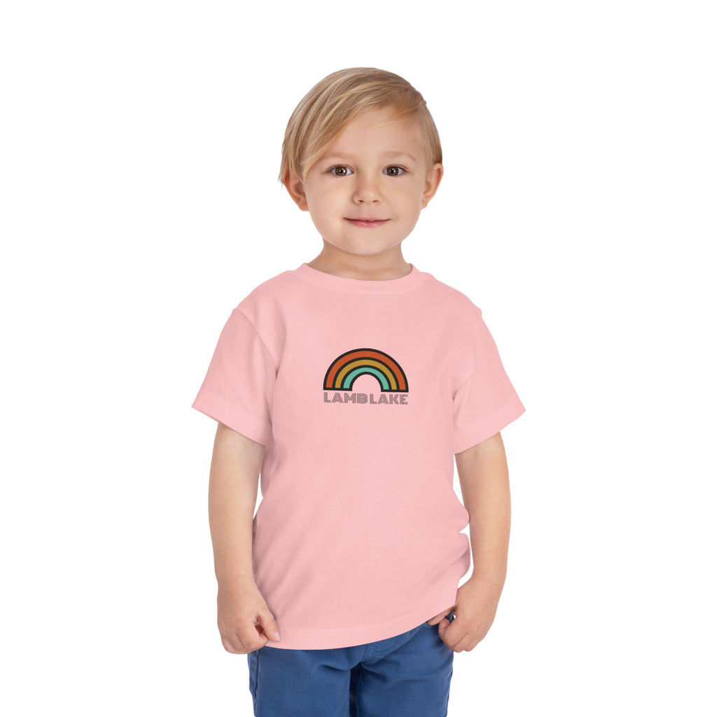 Retro Rainbow Toddler Tee — "Lamb Lake" Graphic Short Sleeve