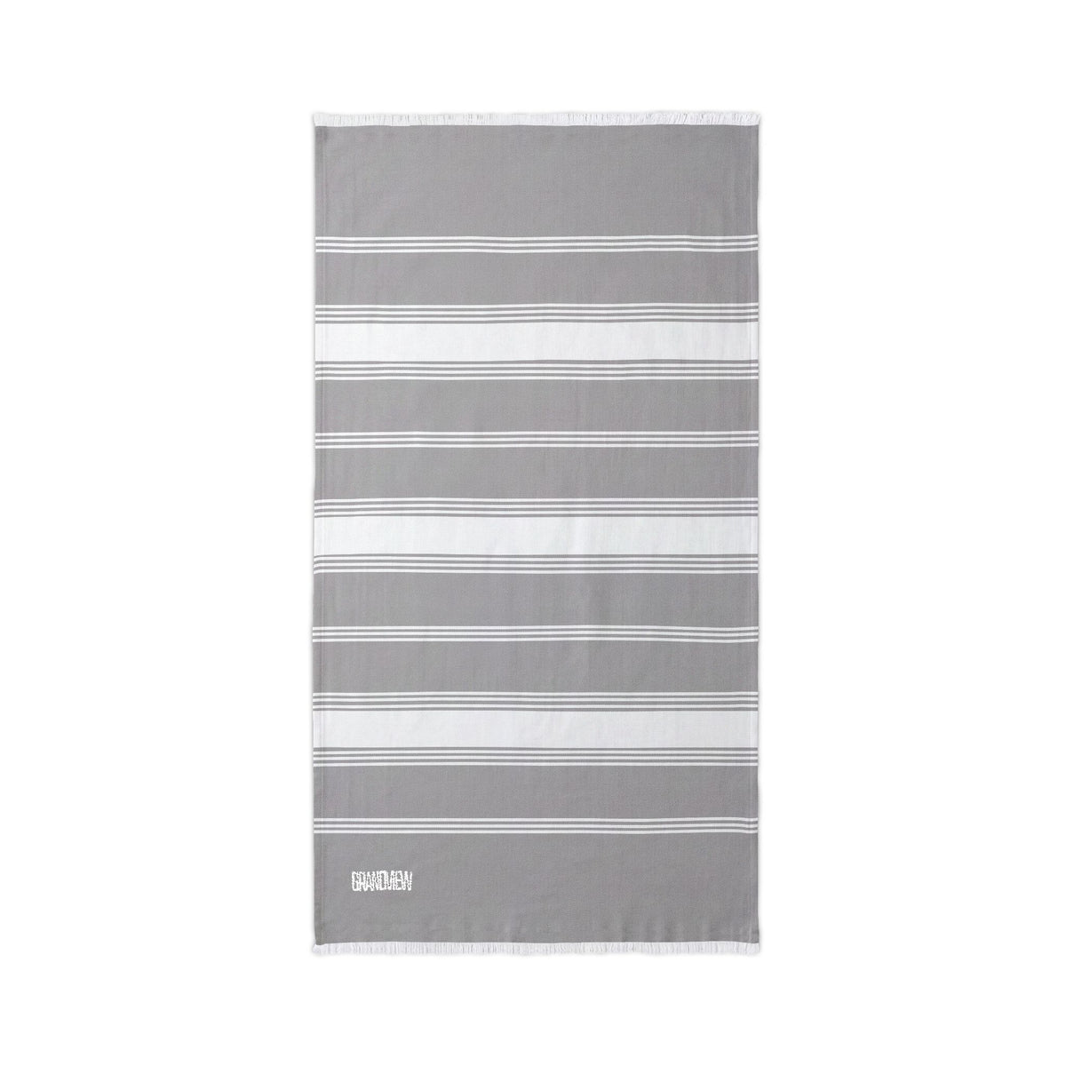 Script Embroidered Stripe Beach Throw Blanket — Grandview Lake Lightweight Turkish Towel for Lake, Travel & Summer