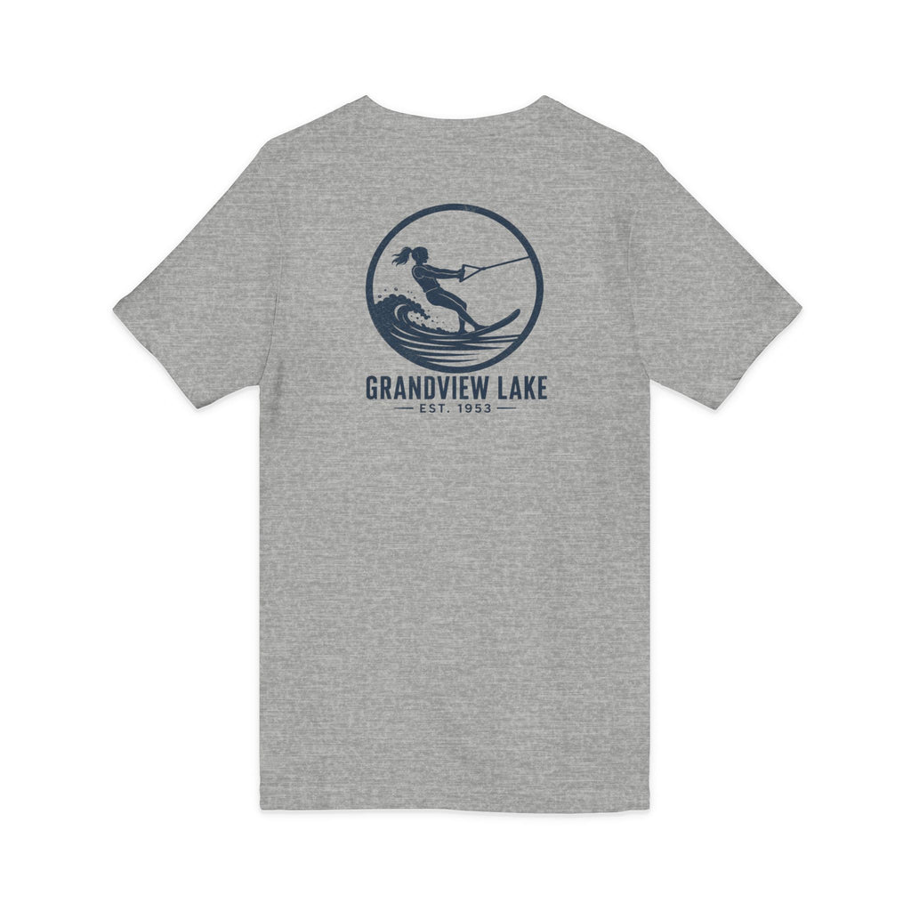 Lake Waterski V-Neck Tee — Grandview Lake Est. 1953