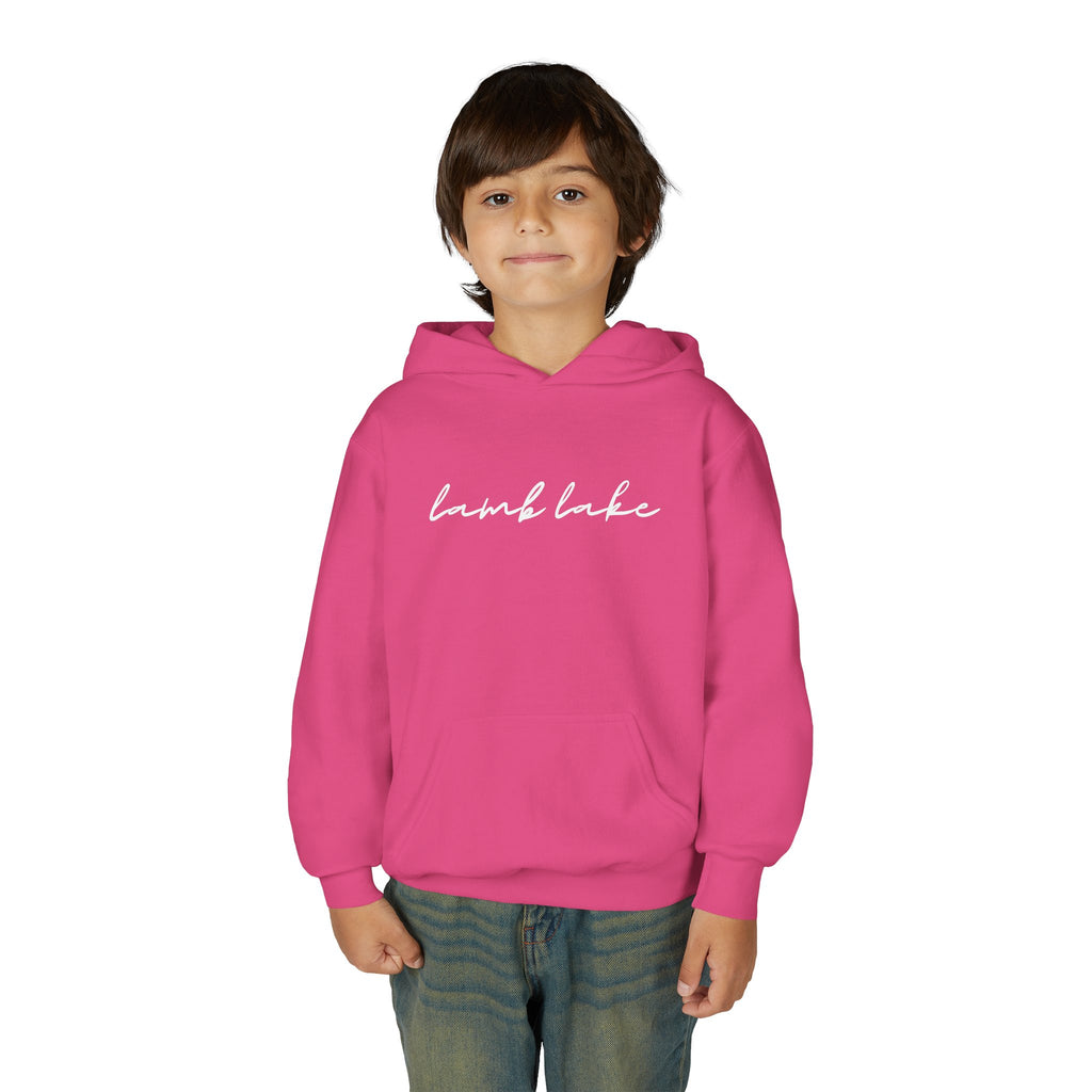 Youth Hoodie with "lamb lake" Script — Soft Casual Pullover
