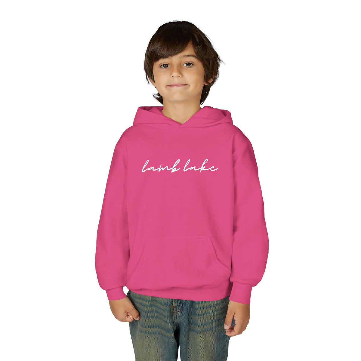 Youth Hoodie with "lamb lake" Script — Soft Casual Pullover