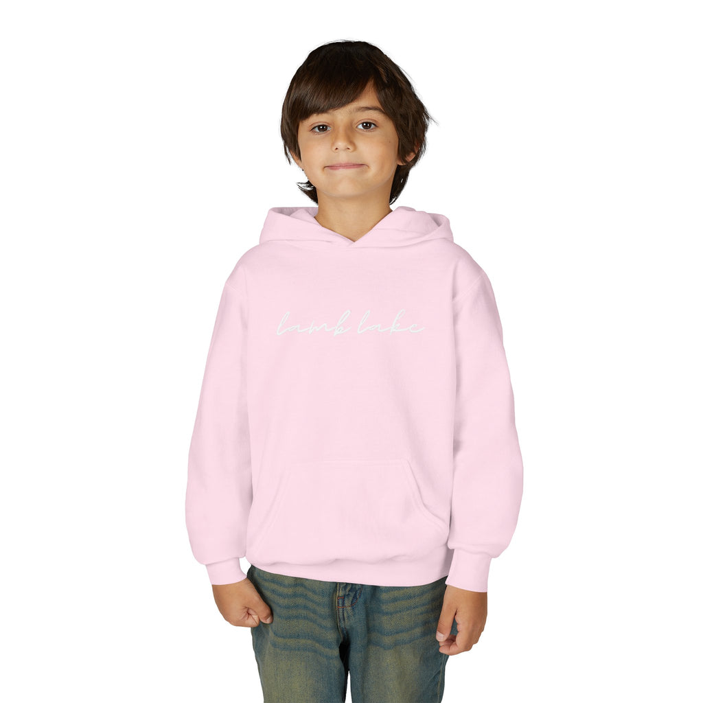 Youth Hoodie with "lamb lake" Script — Soft Casual Pullover