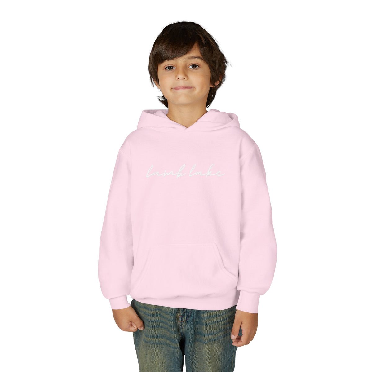 Youth Hoodie with "lamb lake" Script — Soft Casual Pullover
