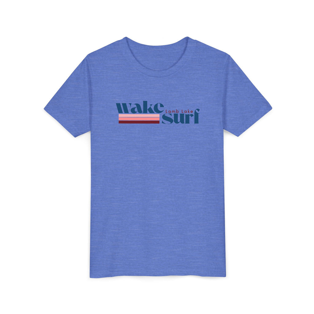 Youth Tee - "Wake Surf Lamb Lake" Retro Striped Kids Surf T‑Shirt