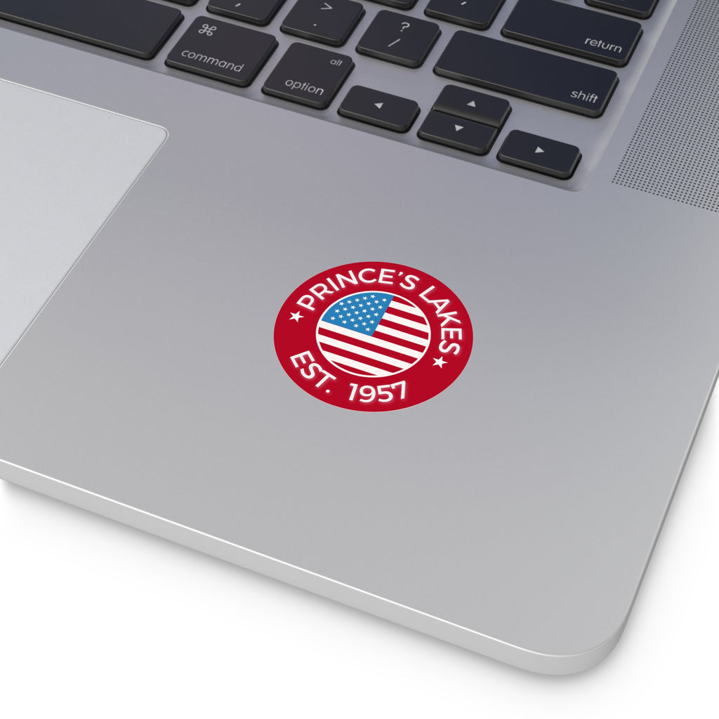 Prince’s Lakes Est. 1957 Round American Flag Vinyl Sticker