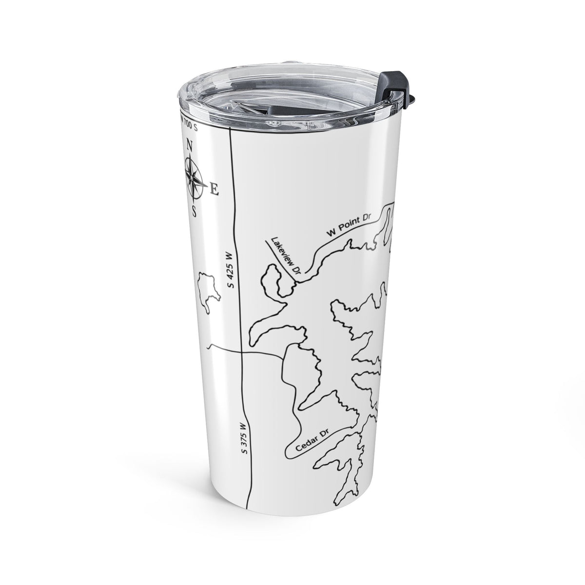 20oz Lake Map Tumbler — Personalized Travel Mug